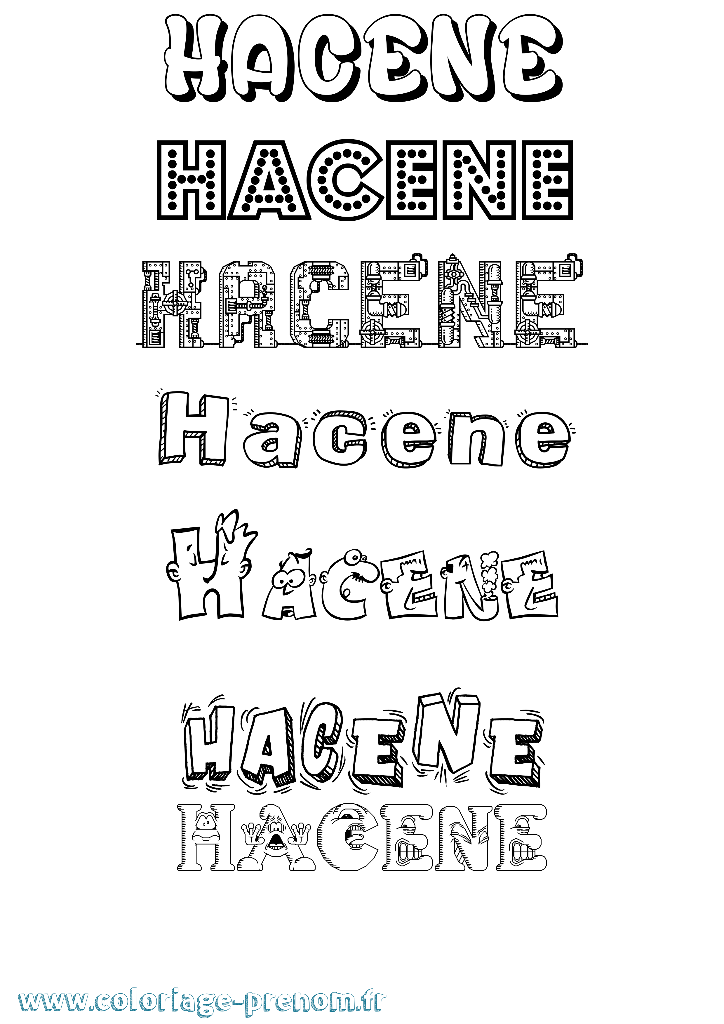 Coloriage prénom Hacene Fun