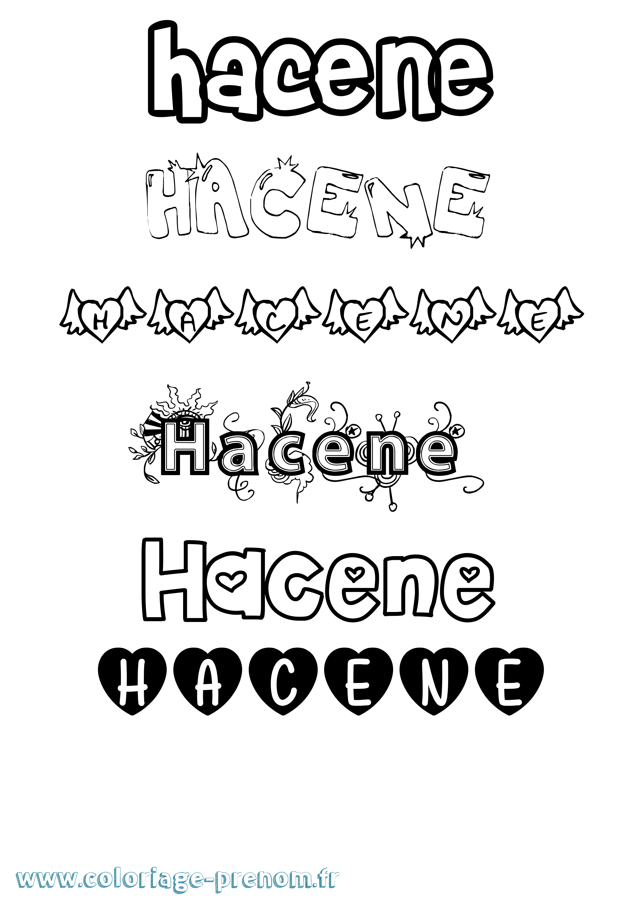 Coloriage prénom Hacene Girly