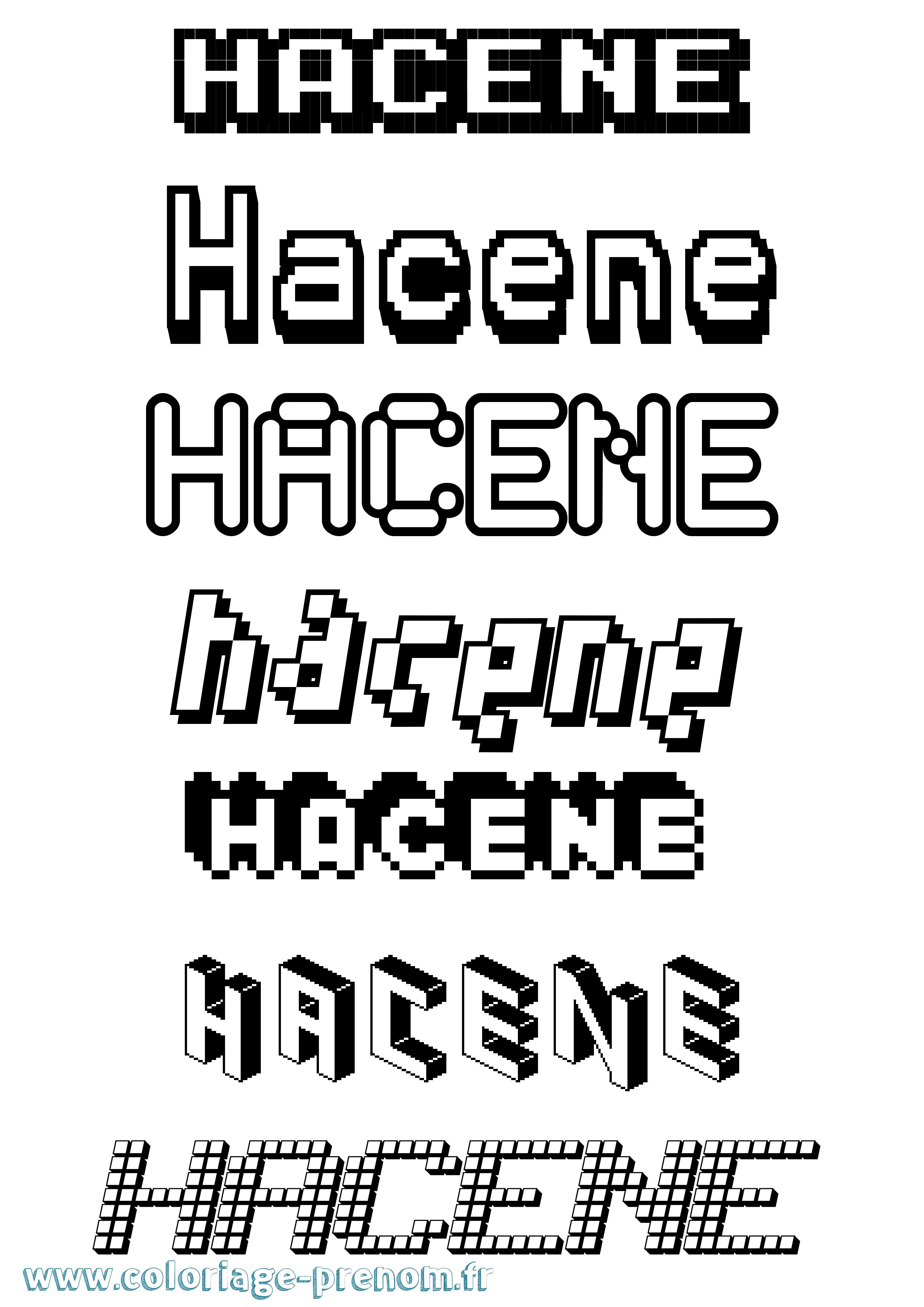 Coloriage prénom Hacene Pixel