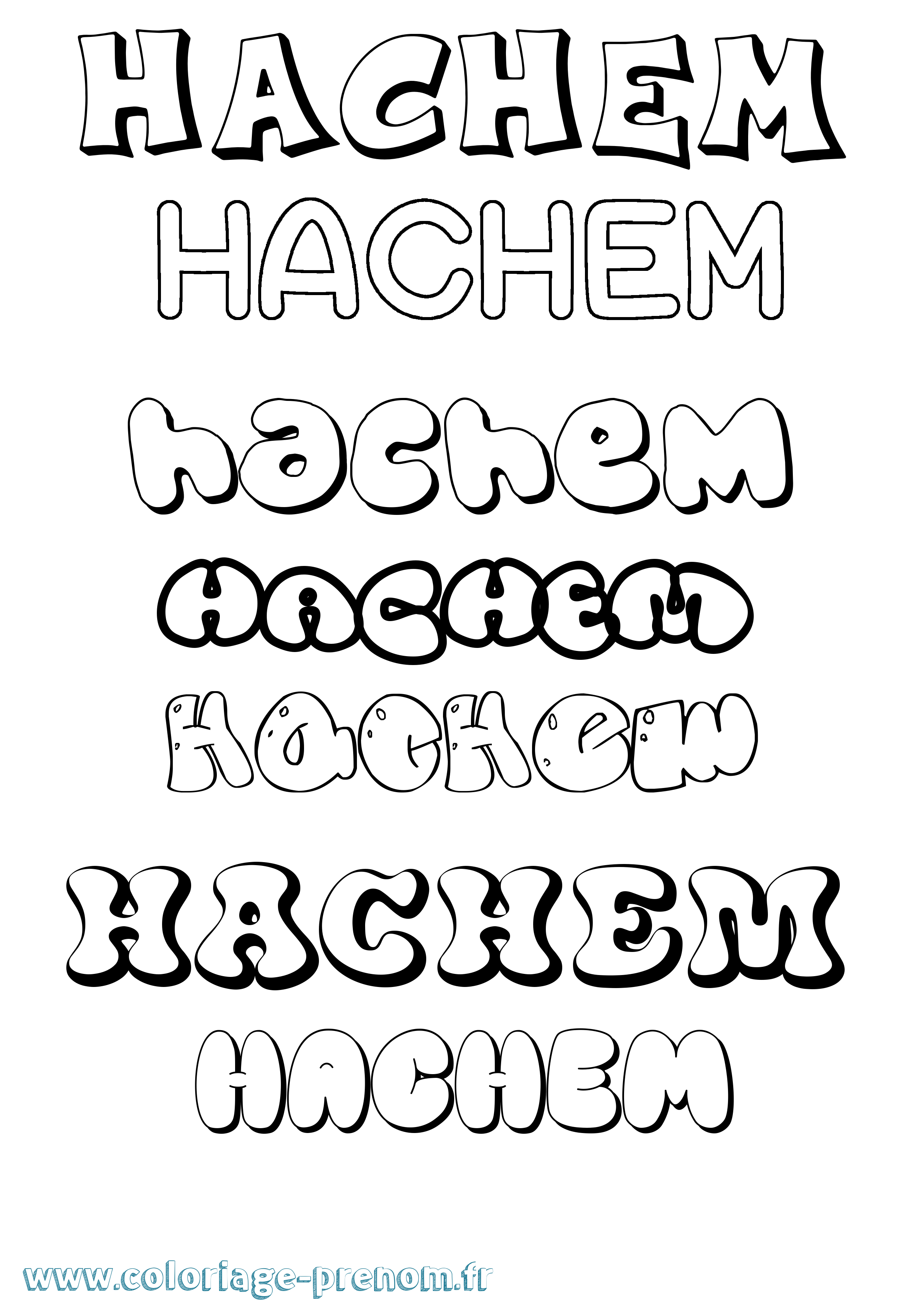 Coloriage prénom Hachem Bubble