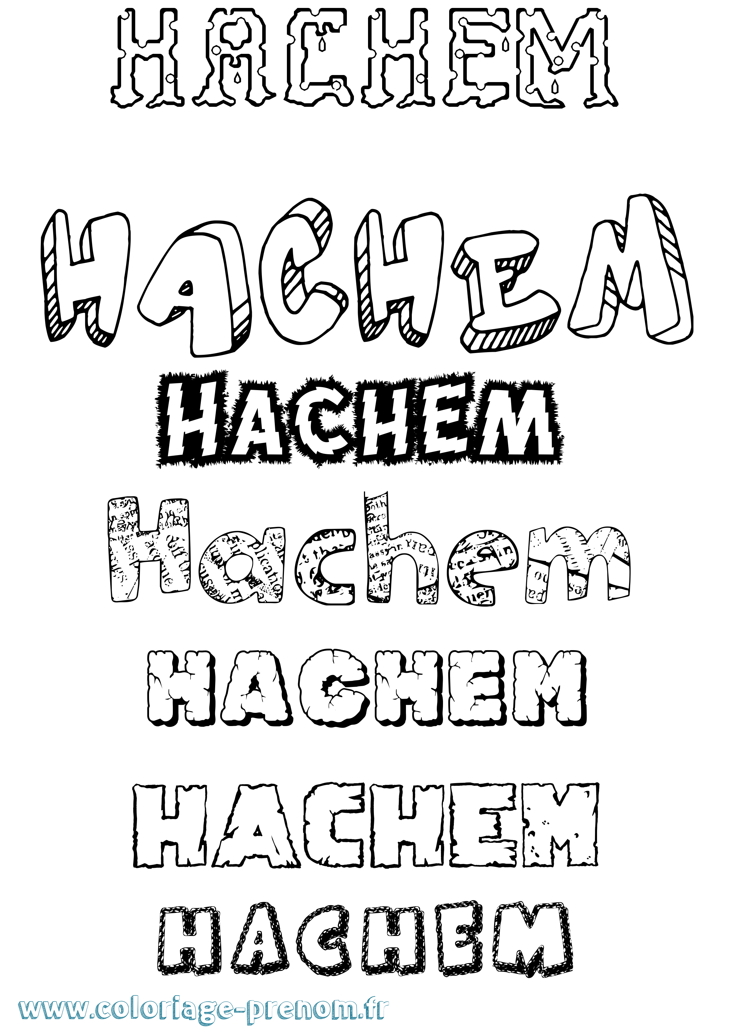 Coloriage prénom Hachem Destructuré