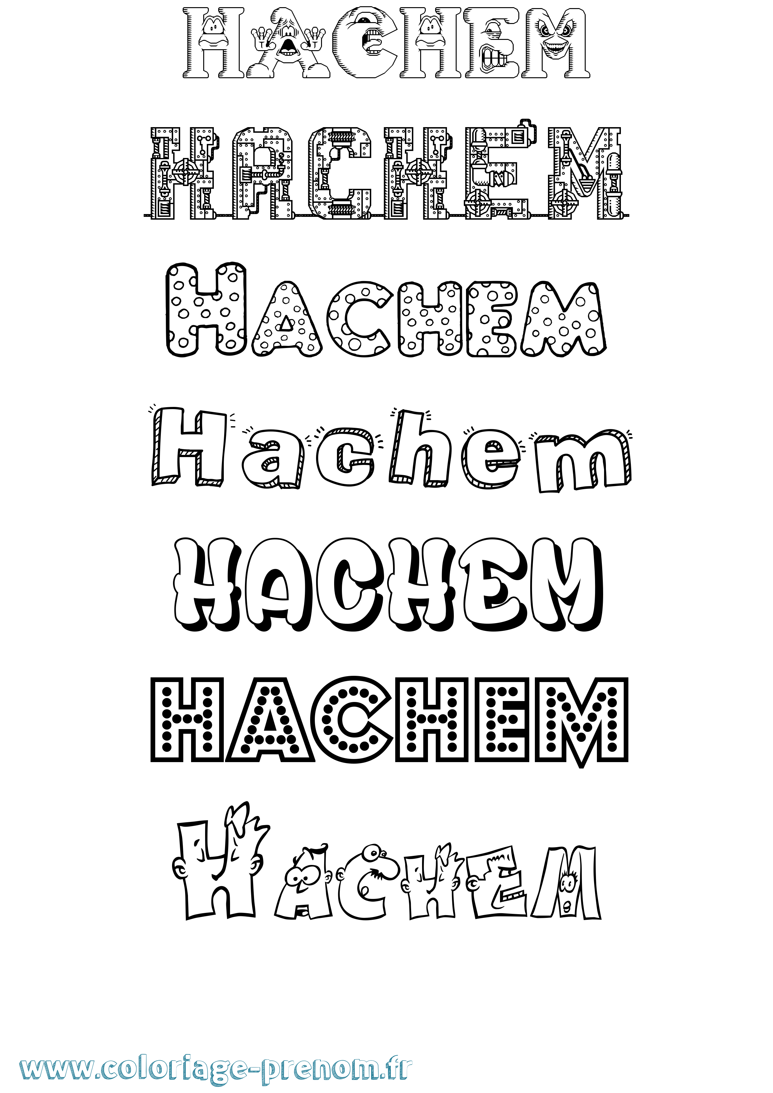 Coloriage prénom Hachem Fun