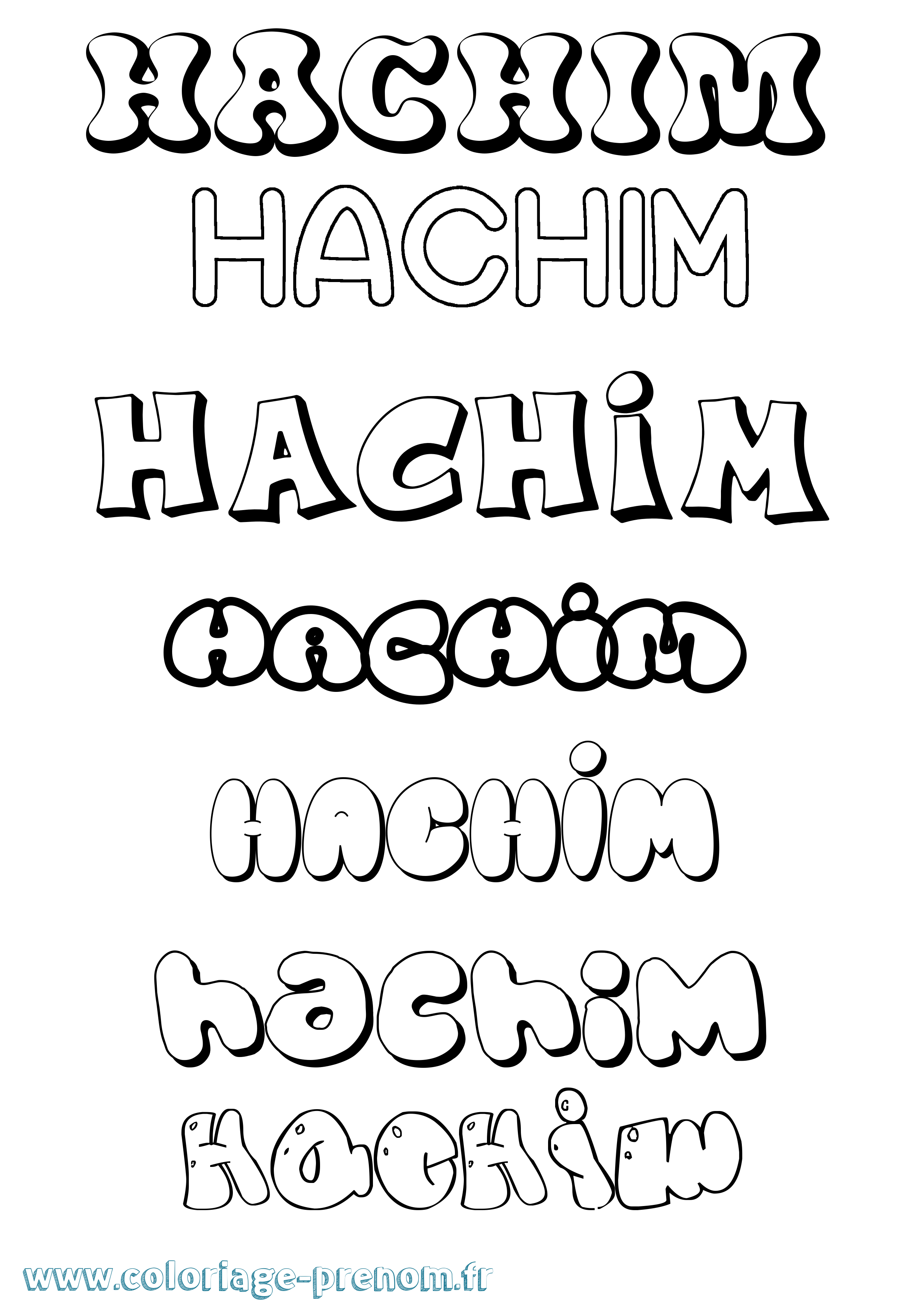 Coloriage prénom Hachim Bubble