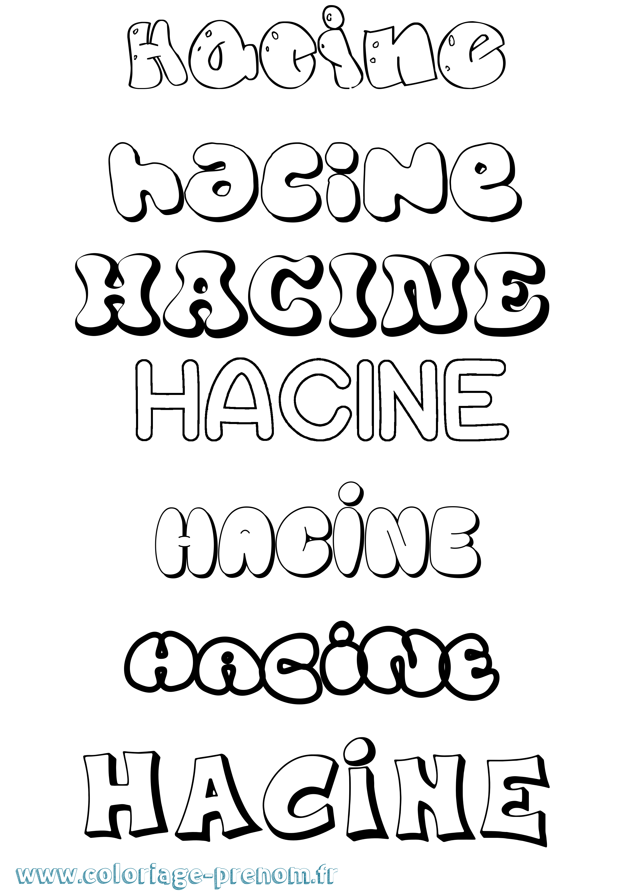 Coloriage prénom Hacine Bubble