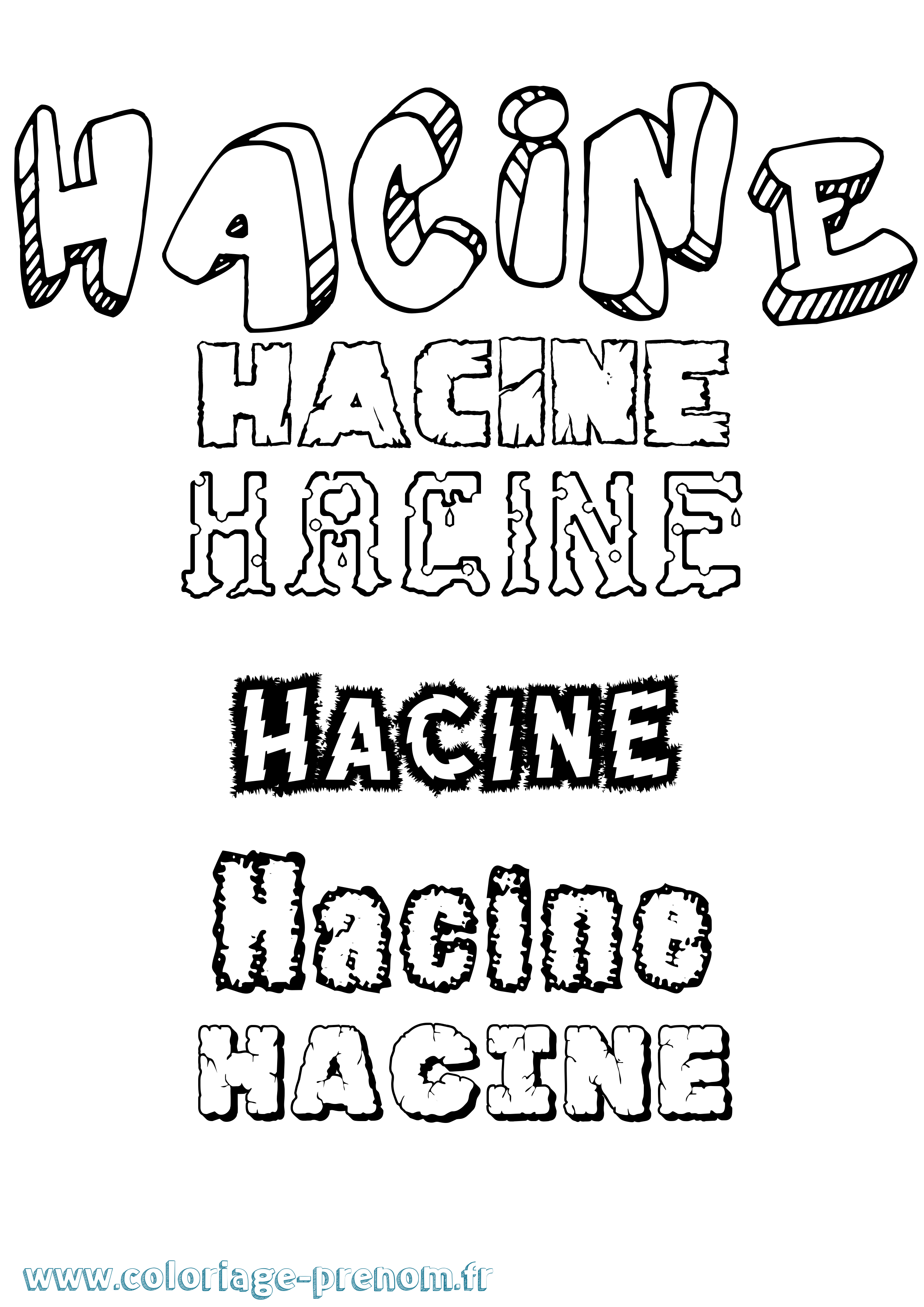 Coloriage Hacine Destructuré Coloriage prénom Hacine Destructuré