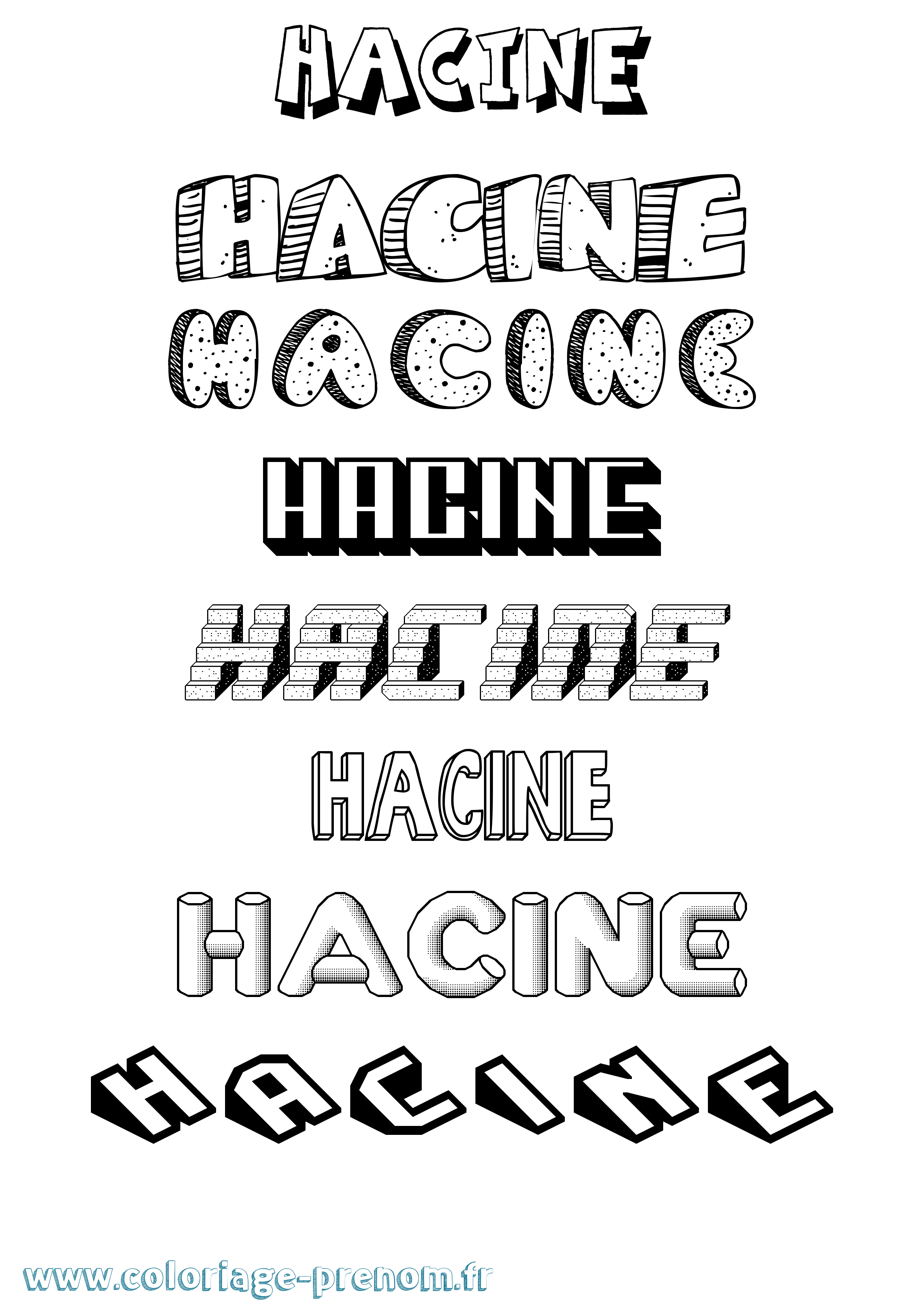 Coloriage Hacine Effet 3D Coloriage prénom Hacine Effet 3D