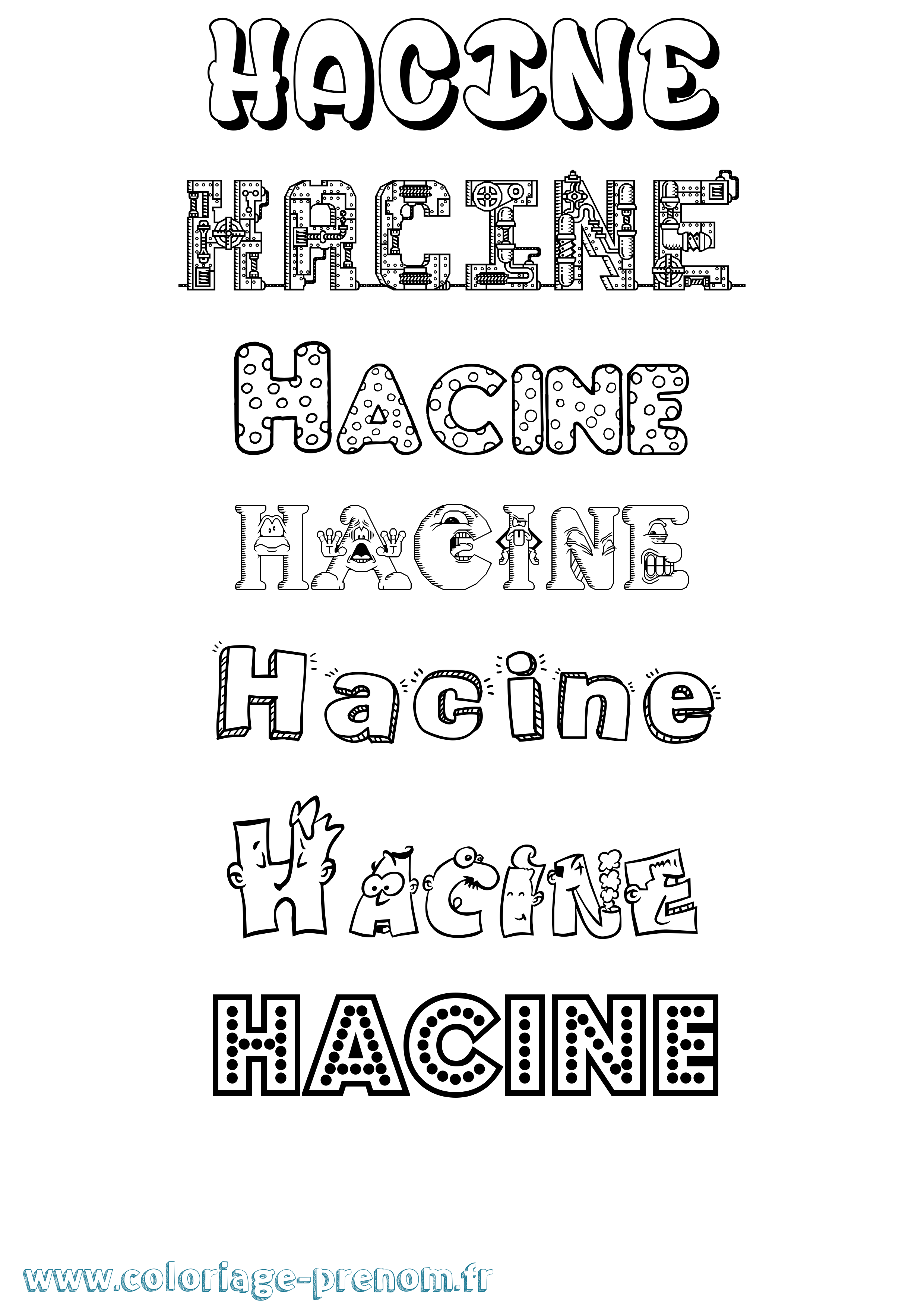 Coloriage prénom Hacine Fun