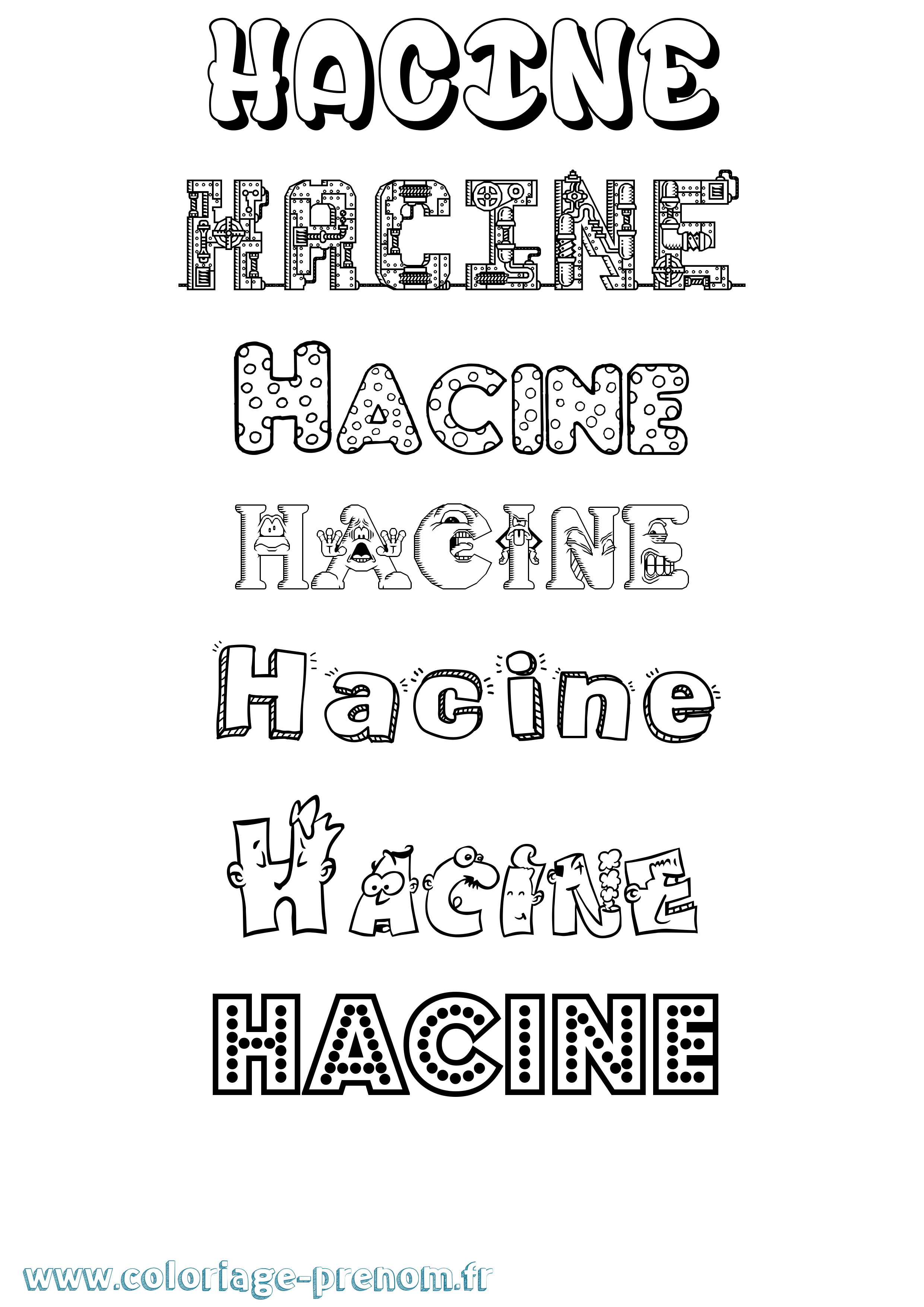 Coloriage Hacine Fun Coloriage prénom Hacine Fun