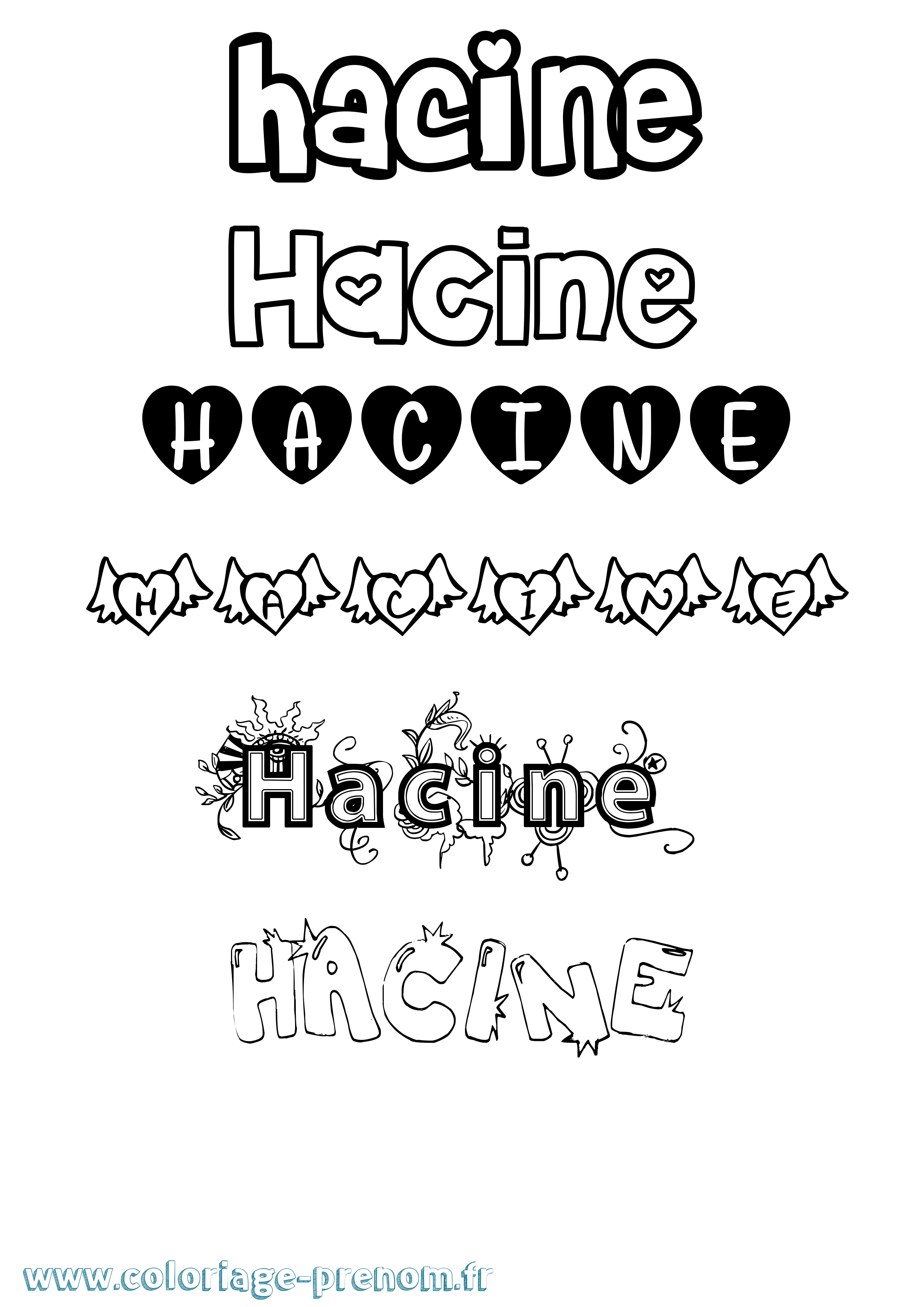 Coloriage prénom Hacine Girly
