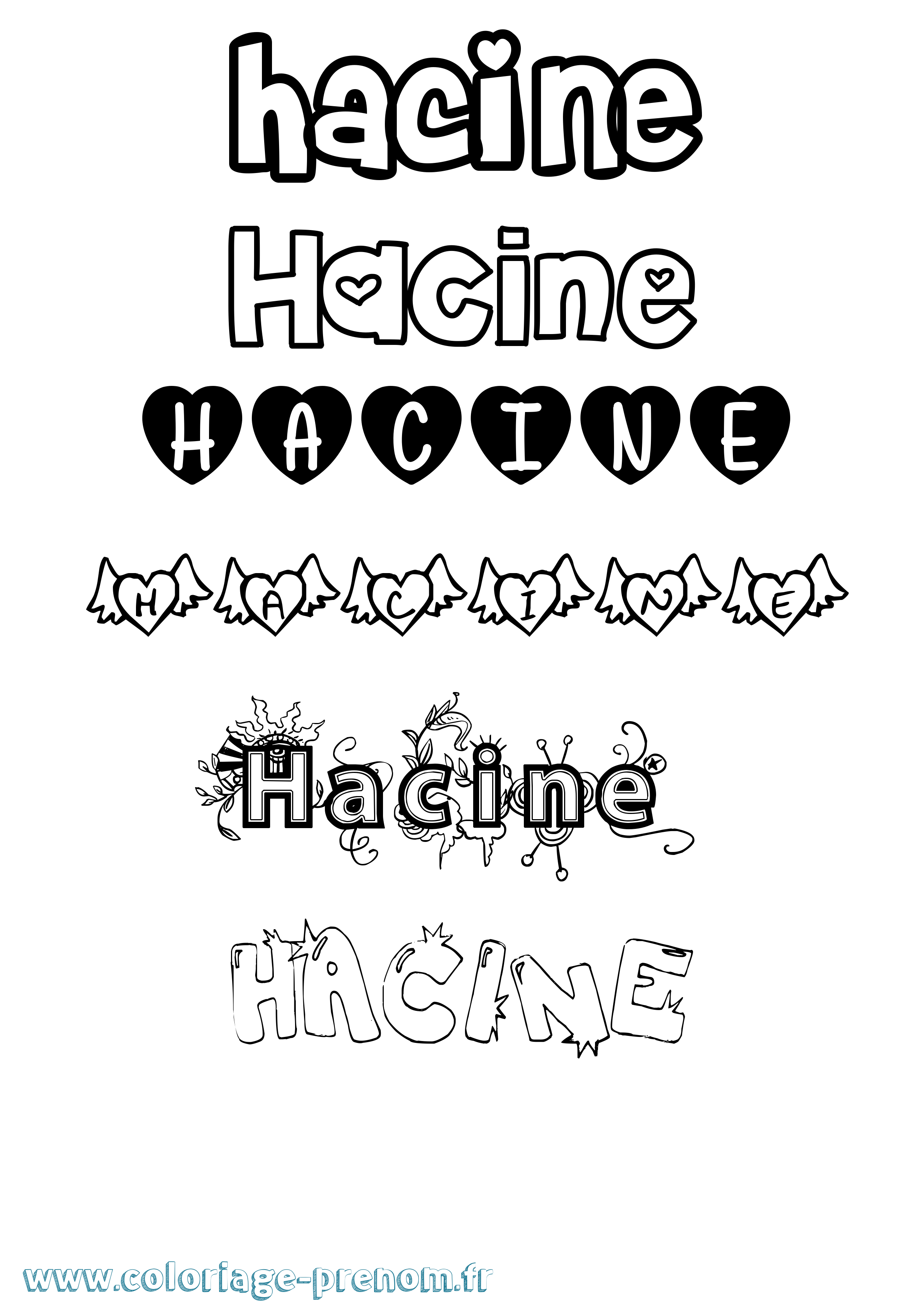 Coloriage Hacine Girly Coloriage prénom Hacine Girly