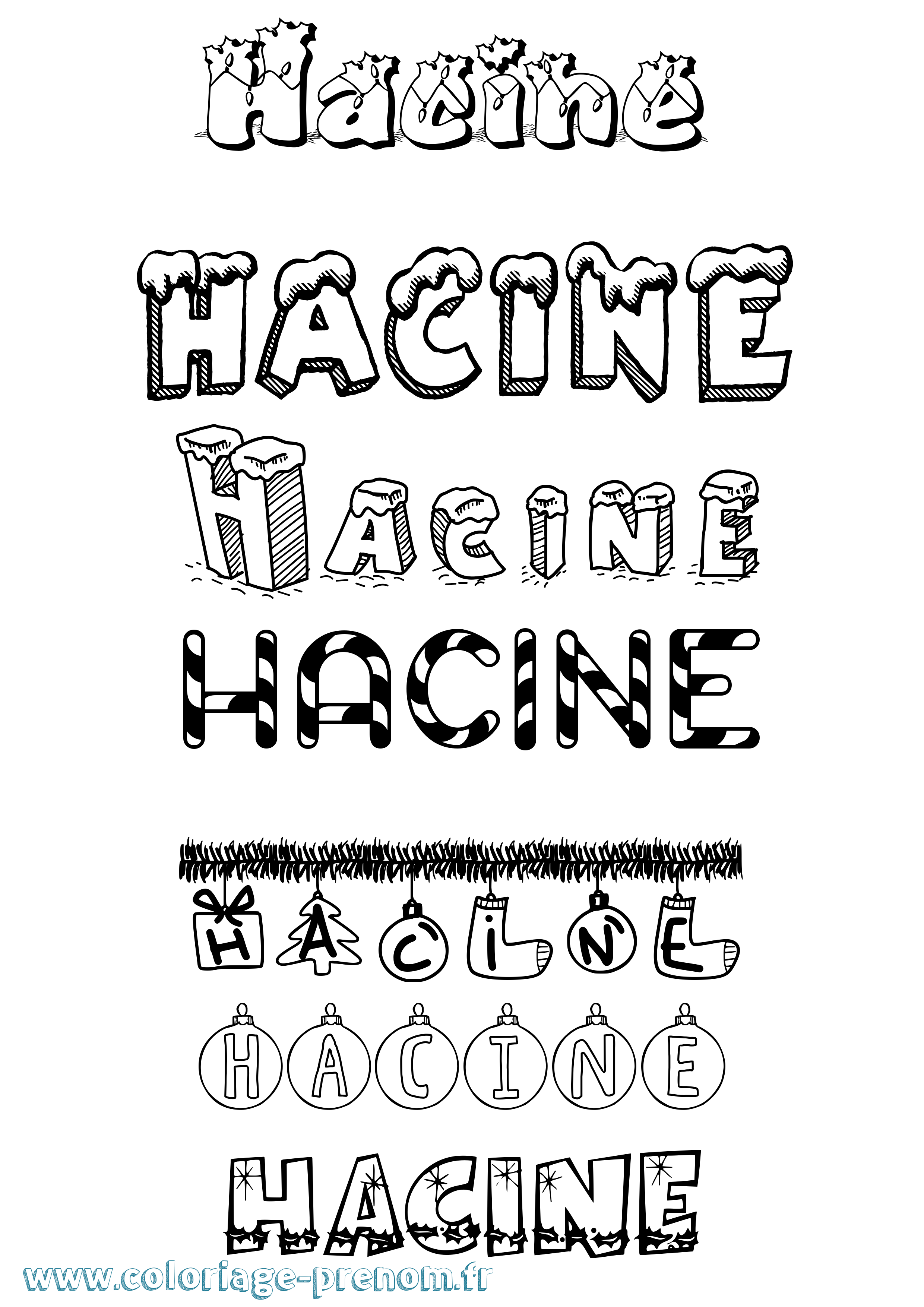 Coloriage Hacine Noël Coloriage prénom Hacine Noël