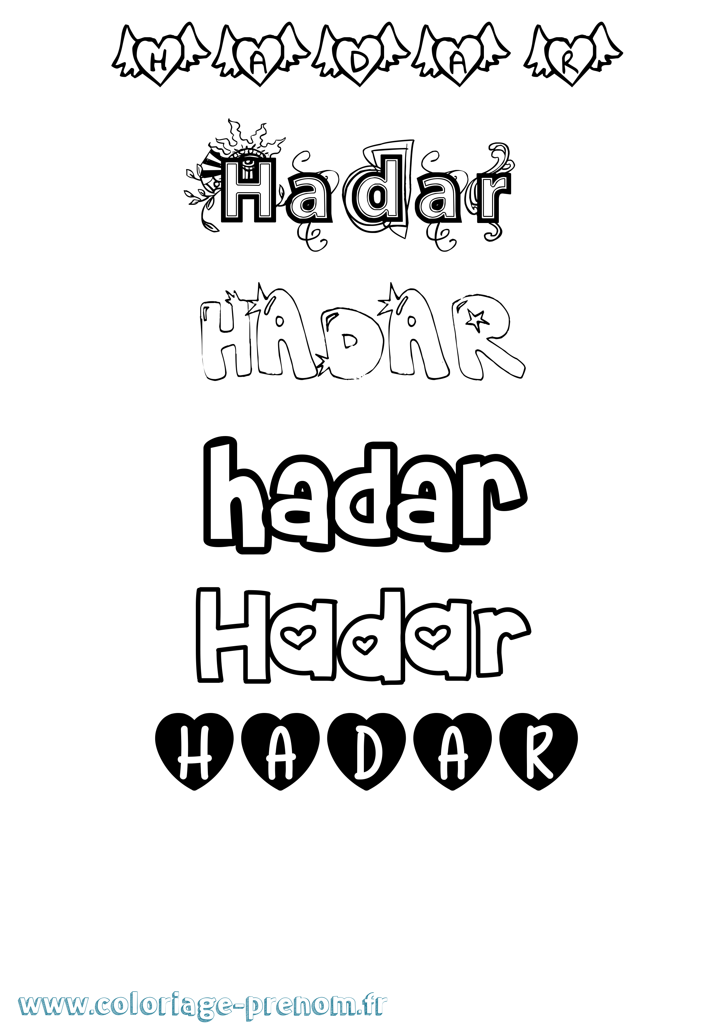 Coloriage prénom Hadar Girly