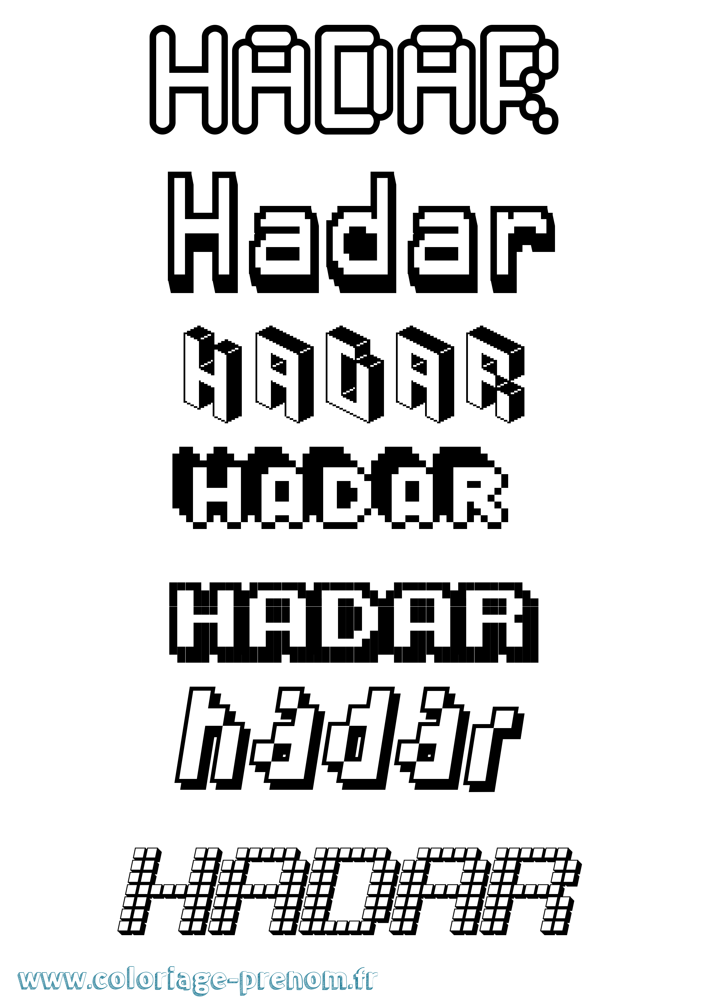 Coloriage prénom Hadar Pixel