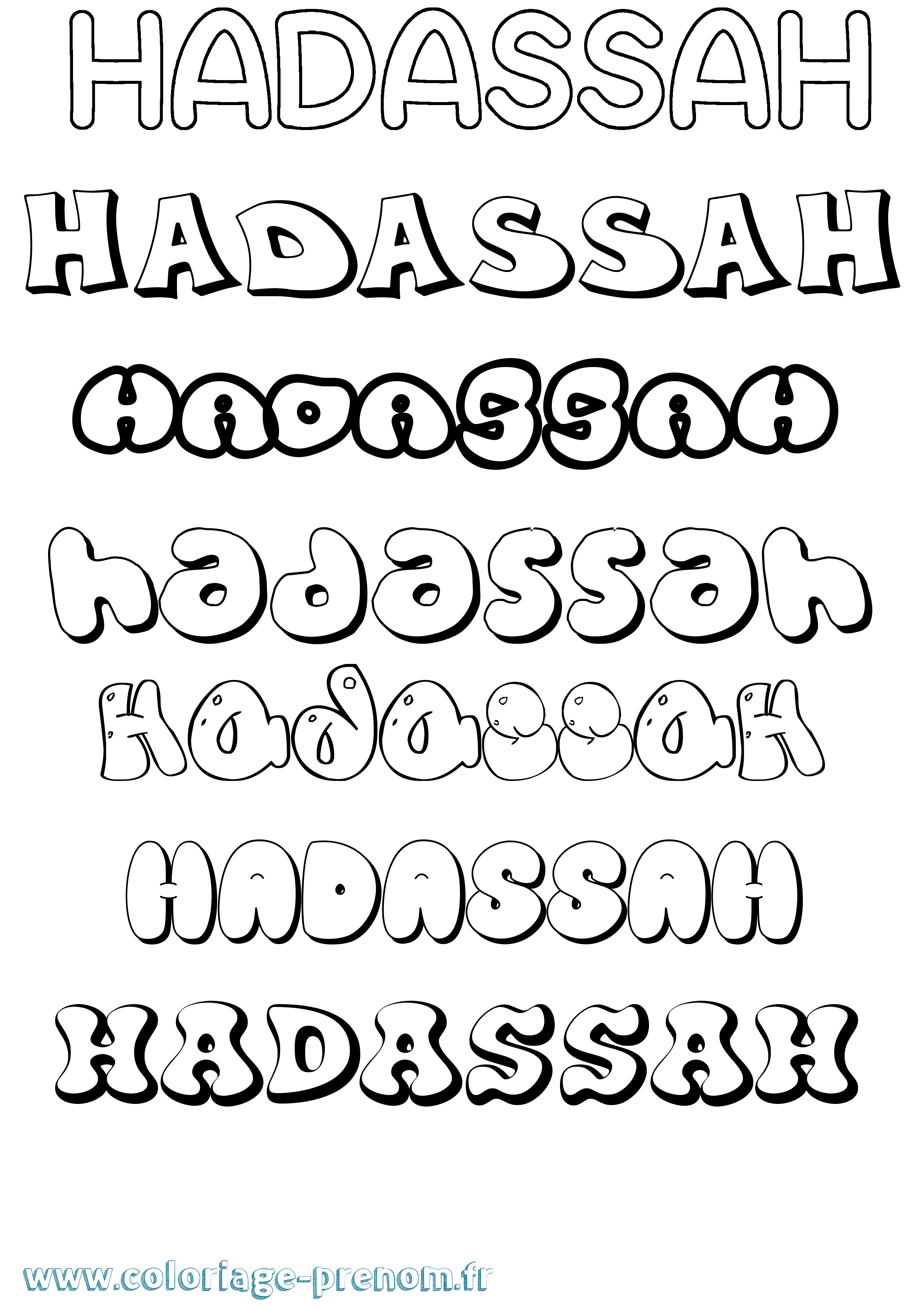 Coloriage prénom Hadassah Bubble