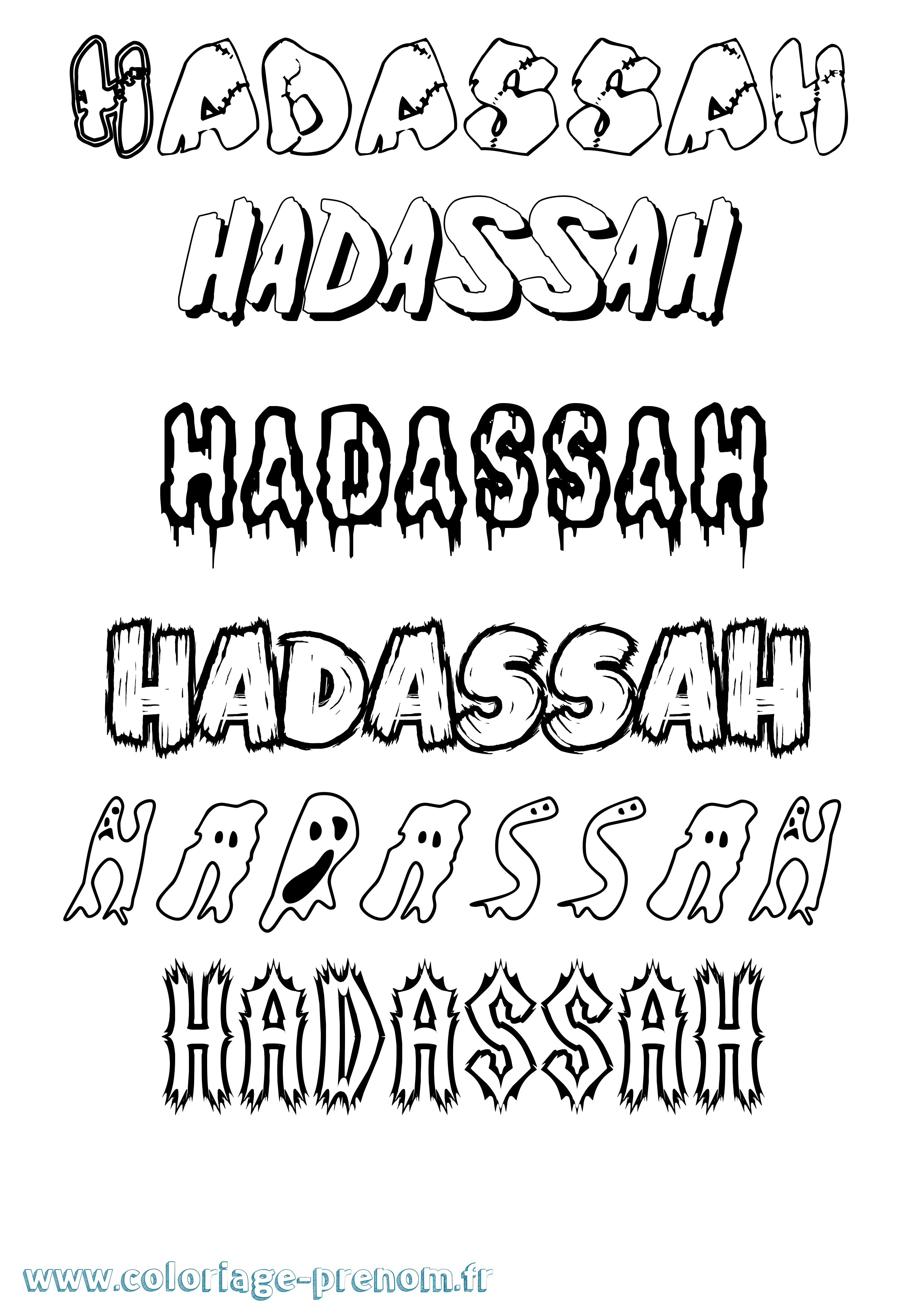 Coloriage prénom Hadassah Frisson
