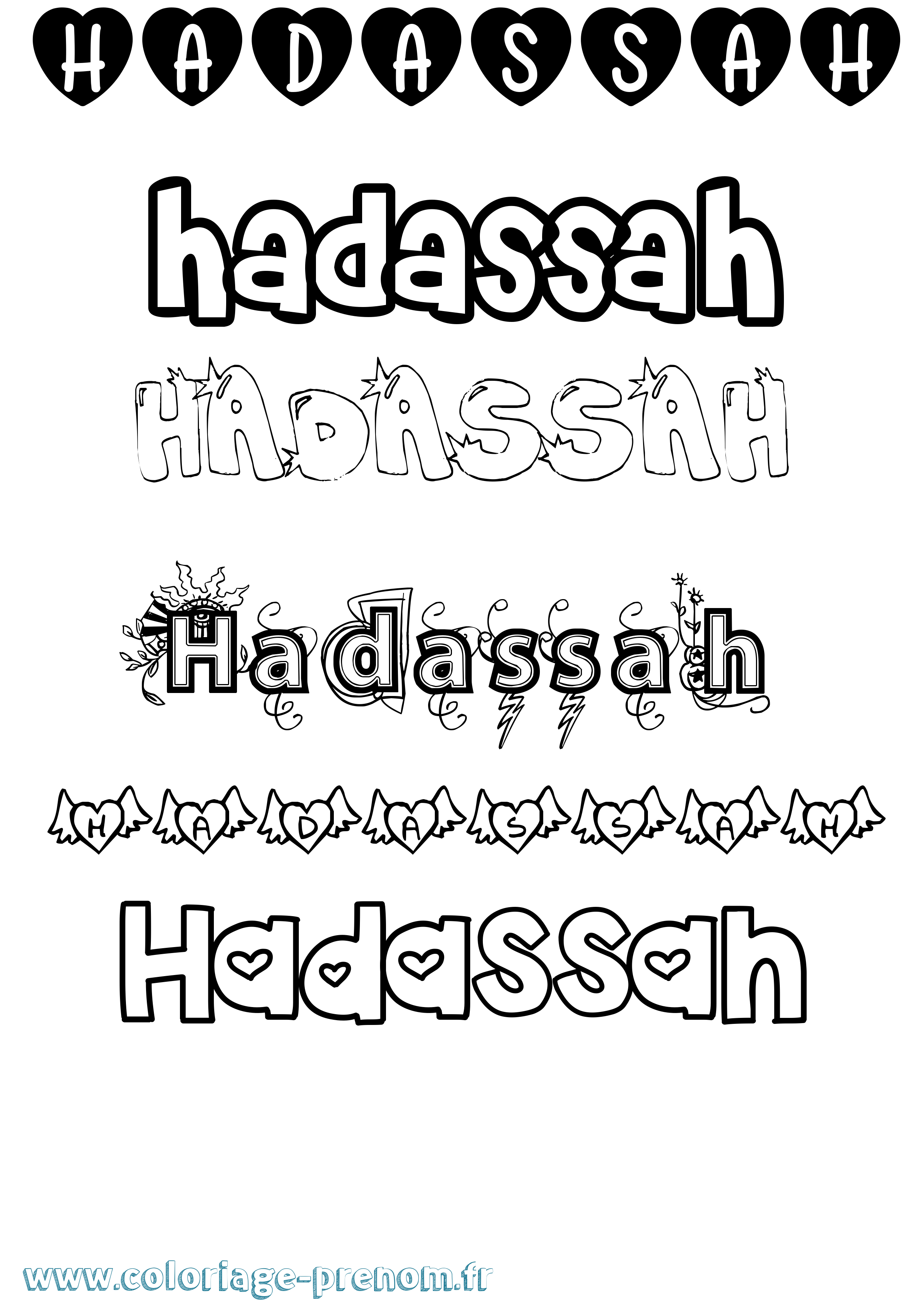 Coloriage prénom Hadassah Girly