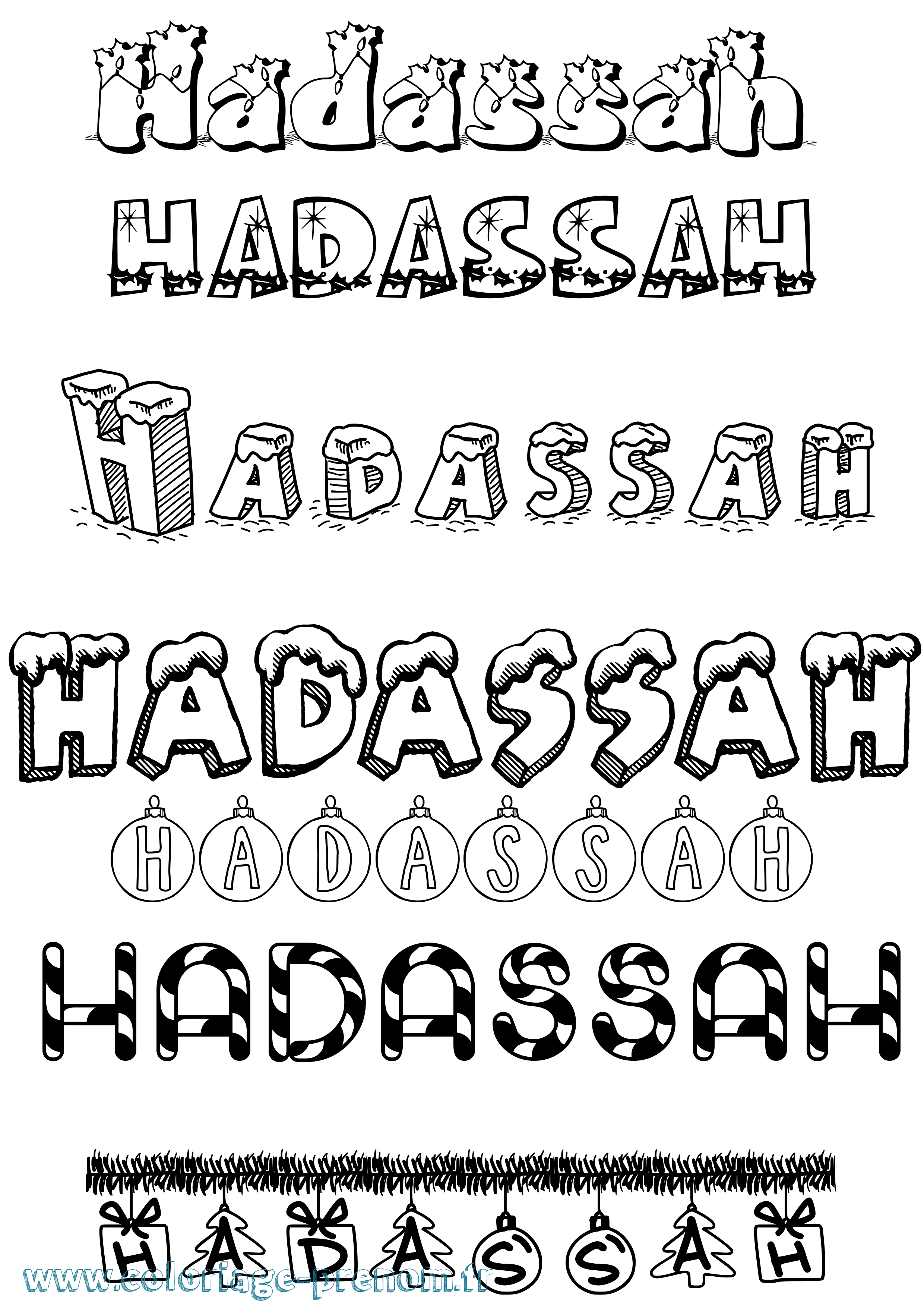 Coloriage prénom Hadassah Noël