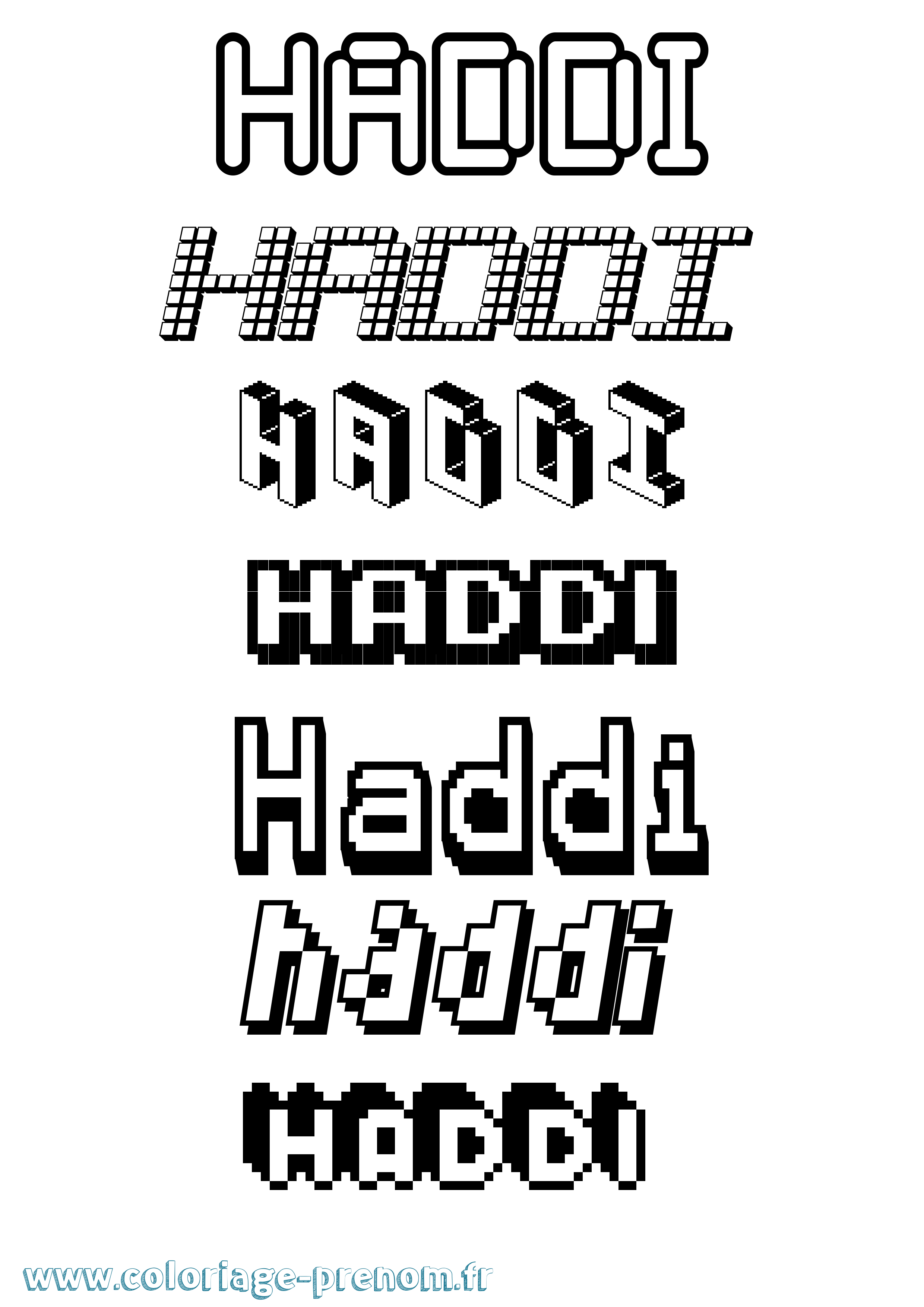 Coloriage prénom Haddi Pixel