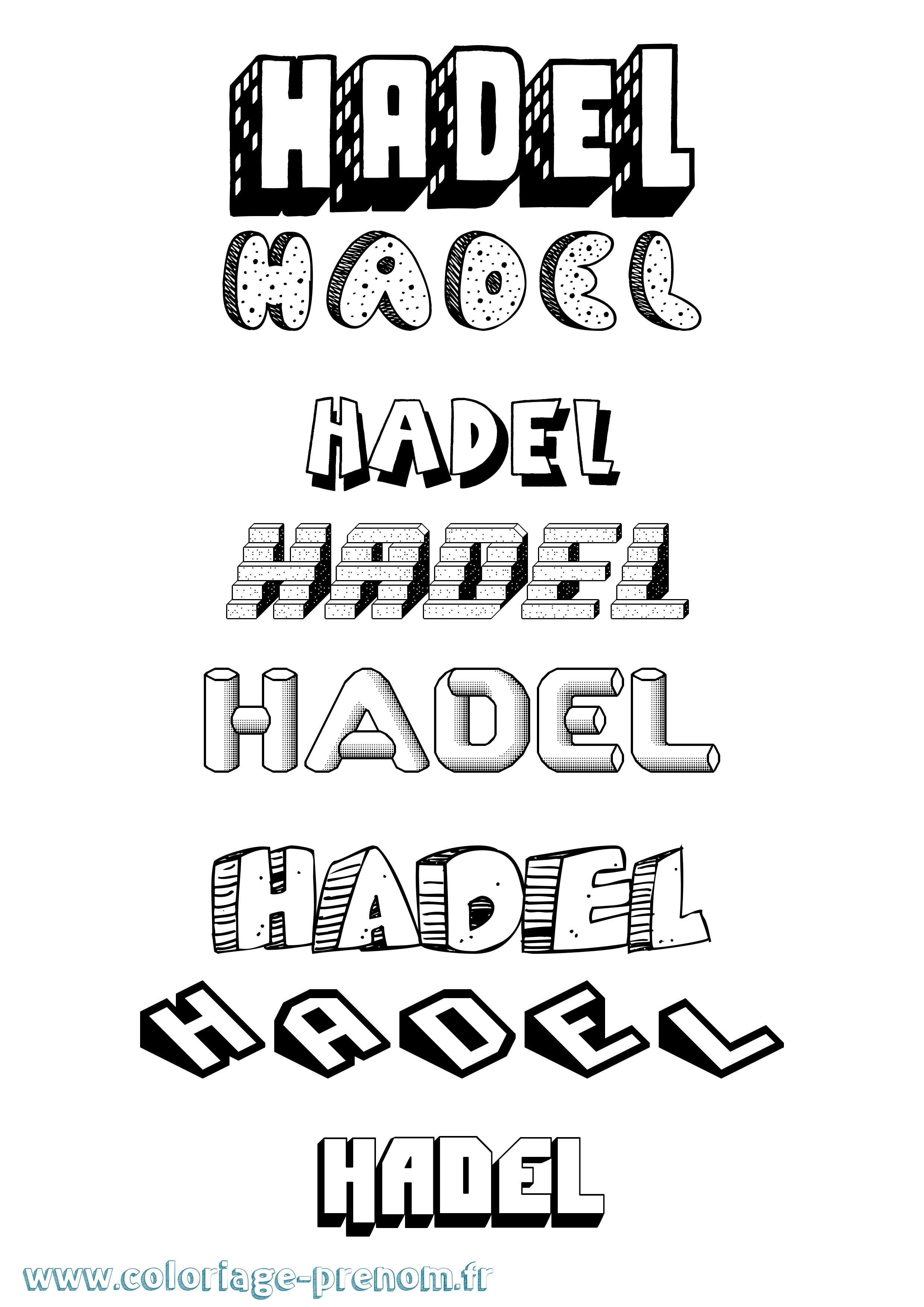 Coloriage prénom Hadel Effet 3D