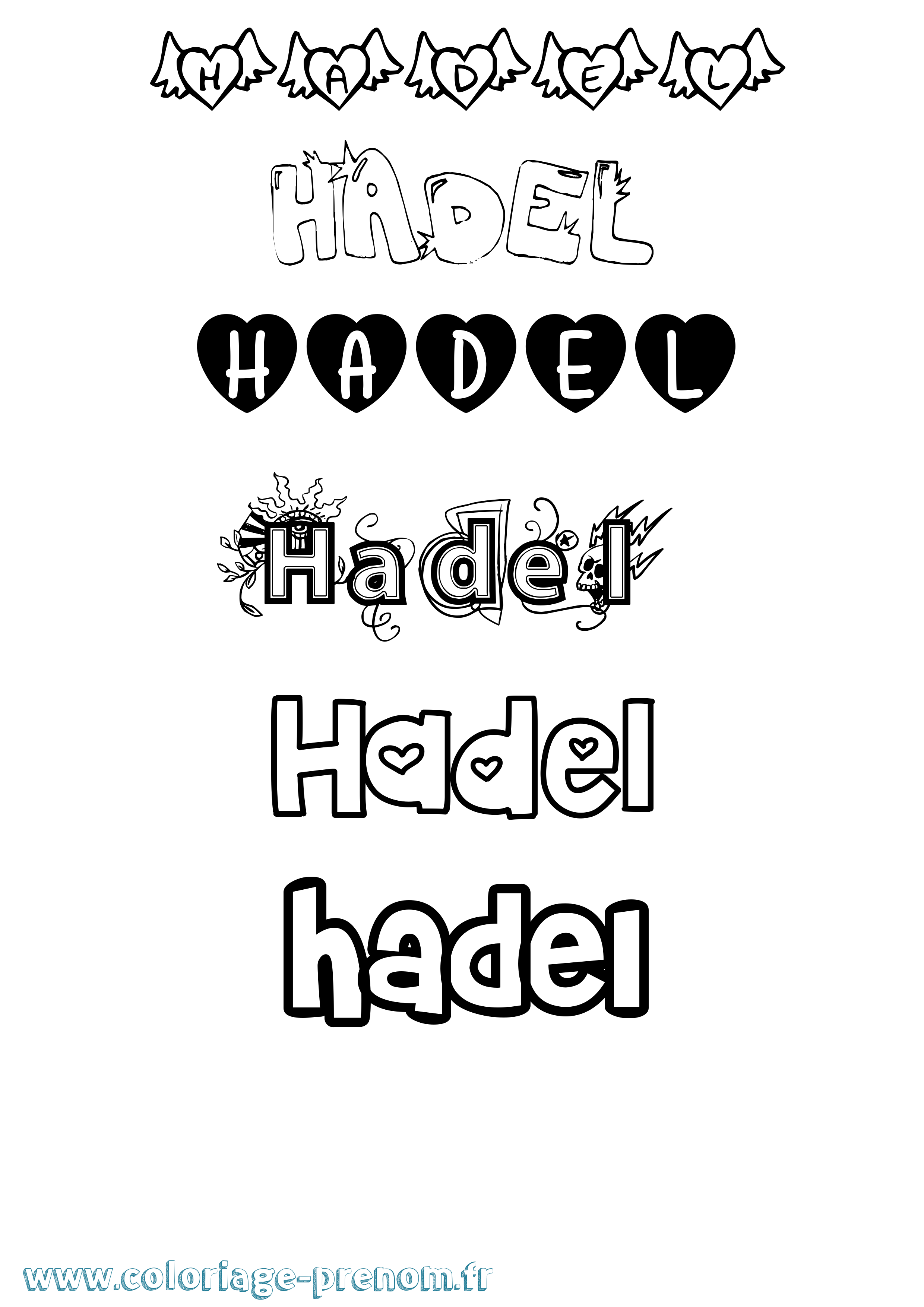 Coloriage prénom Hadel Girly