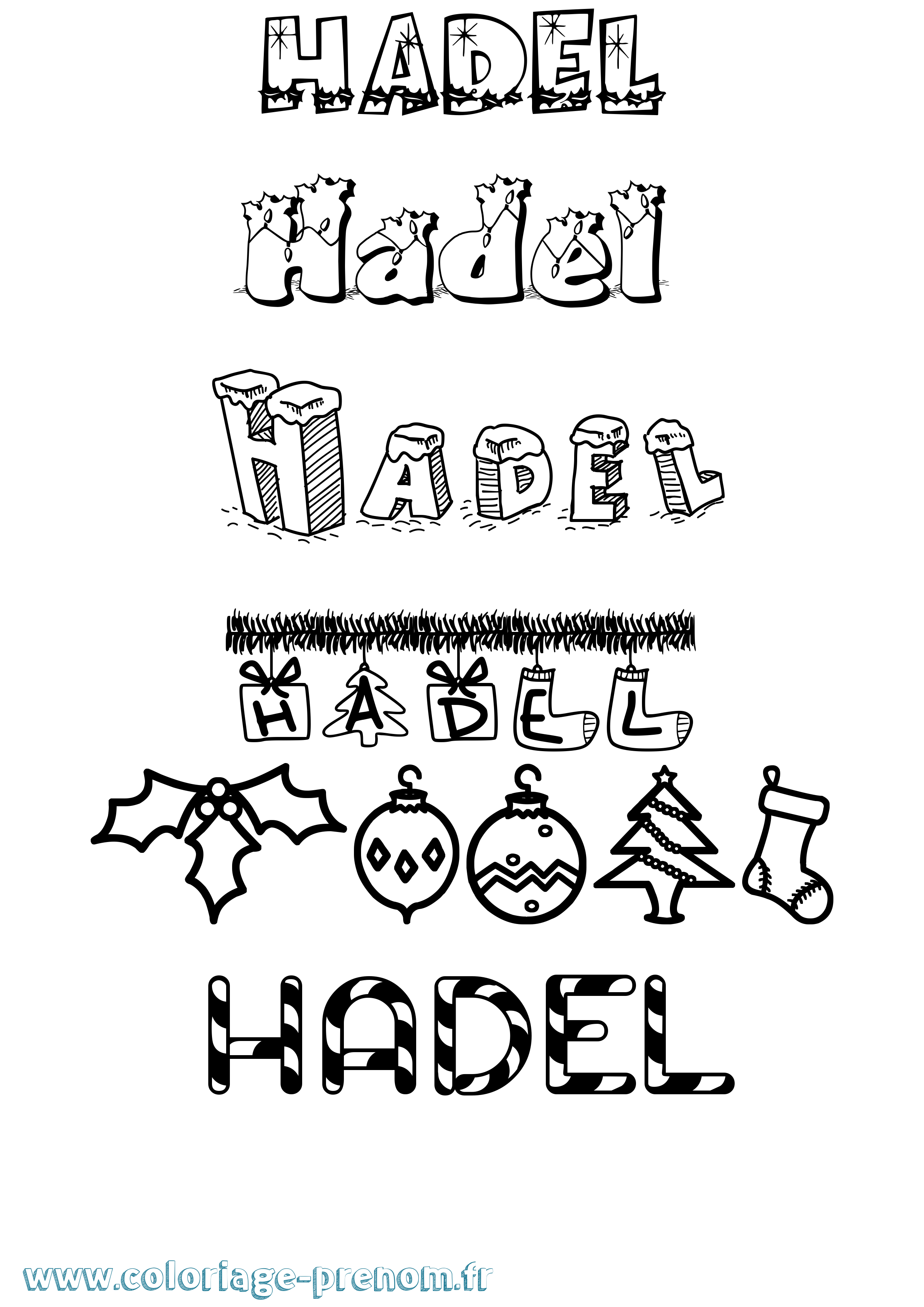 Coloriage prénom Hadel Noël