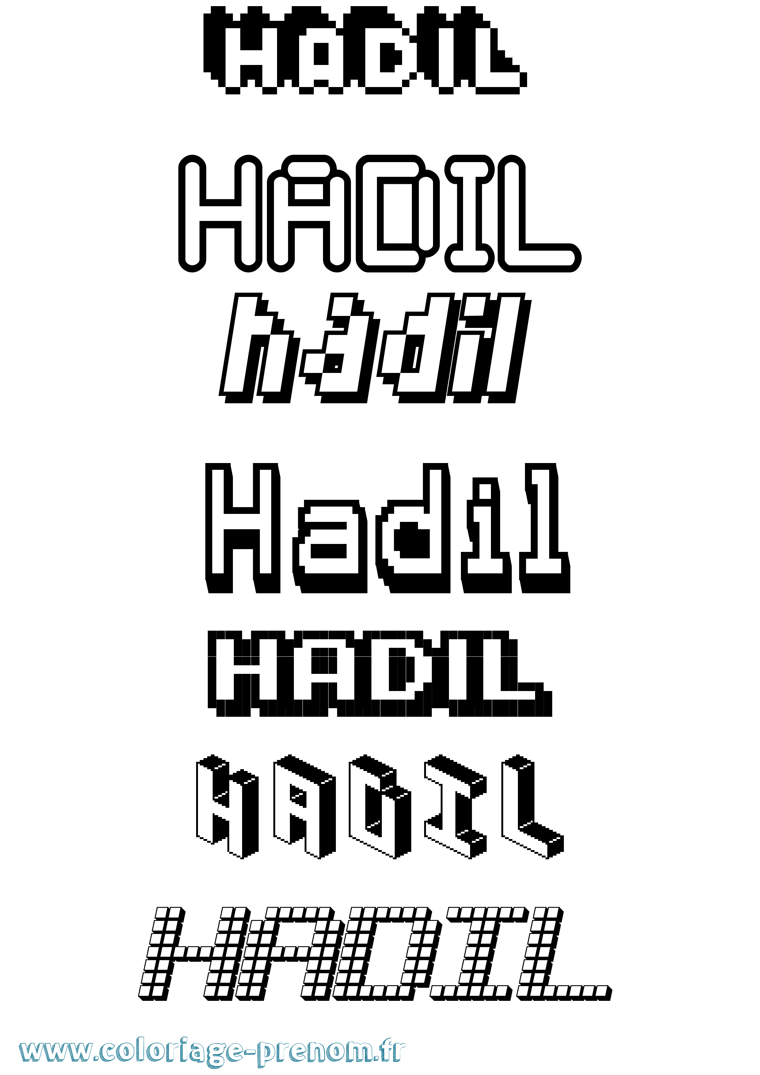 Coloriage prénom Hadil Pixel