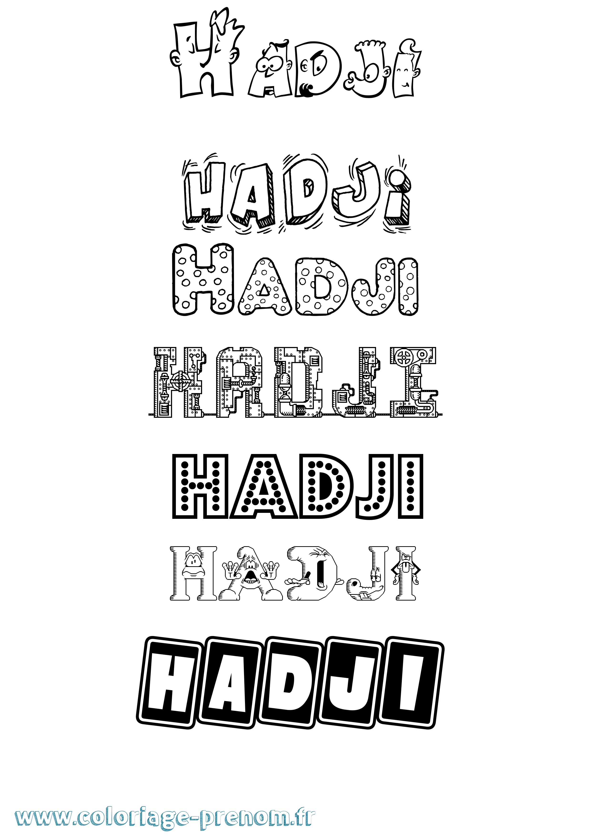 Coloriage prénom Hadji Fun