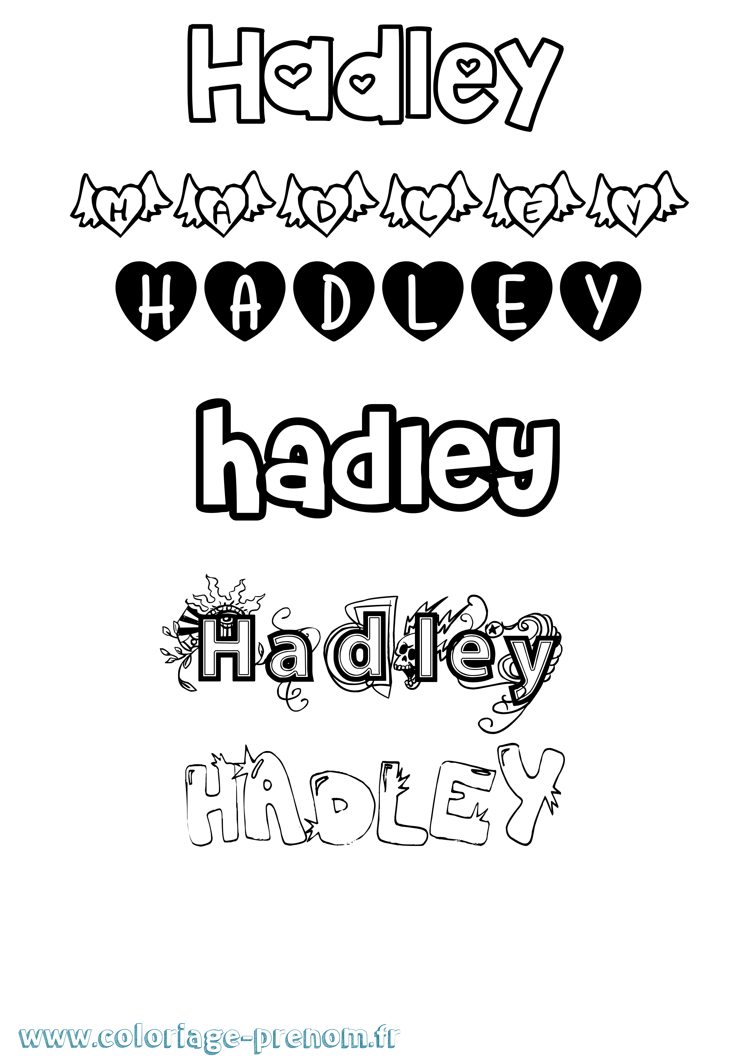 Coloriage prénom Hadley Girly