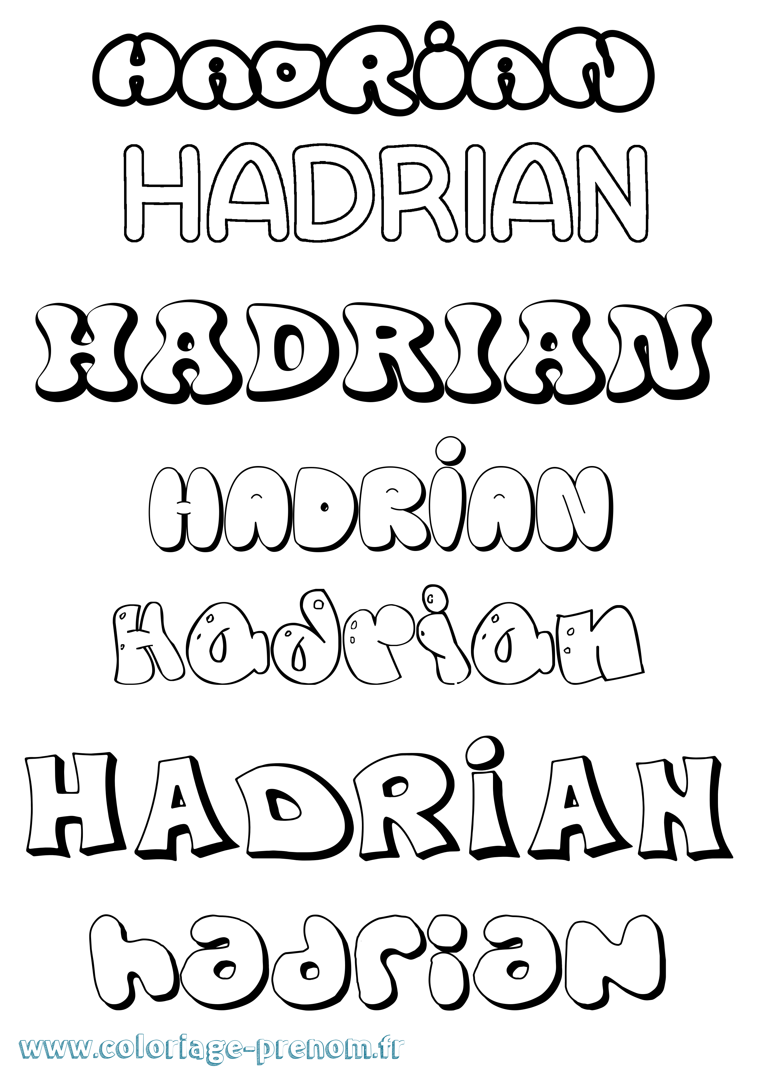 Coloriage prénom Hadrian Bubble