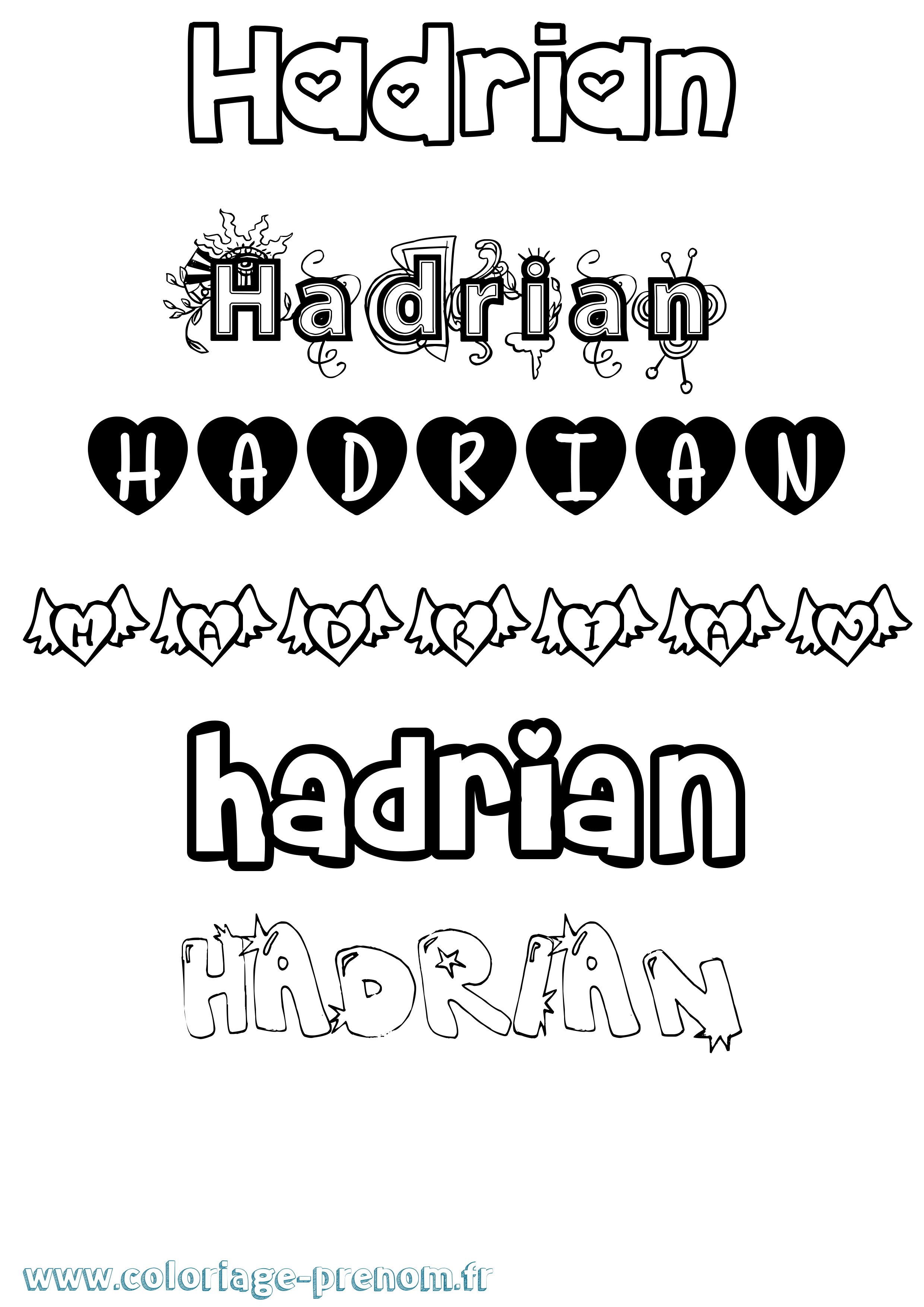 Coloriage Hadrian Girly Coloriage prénom Hadrian Girly