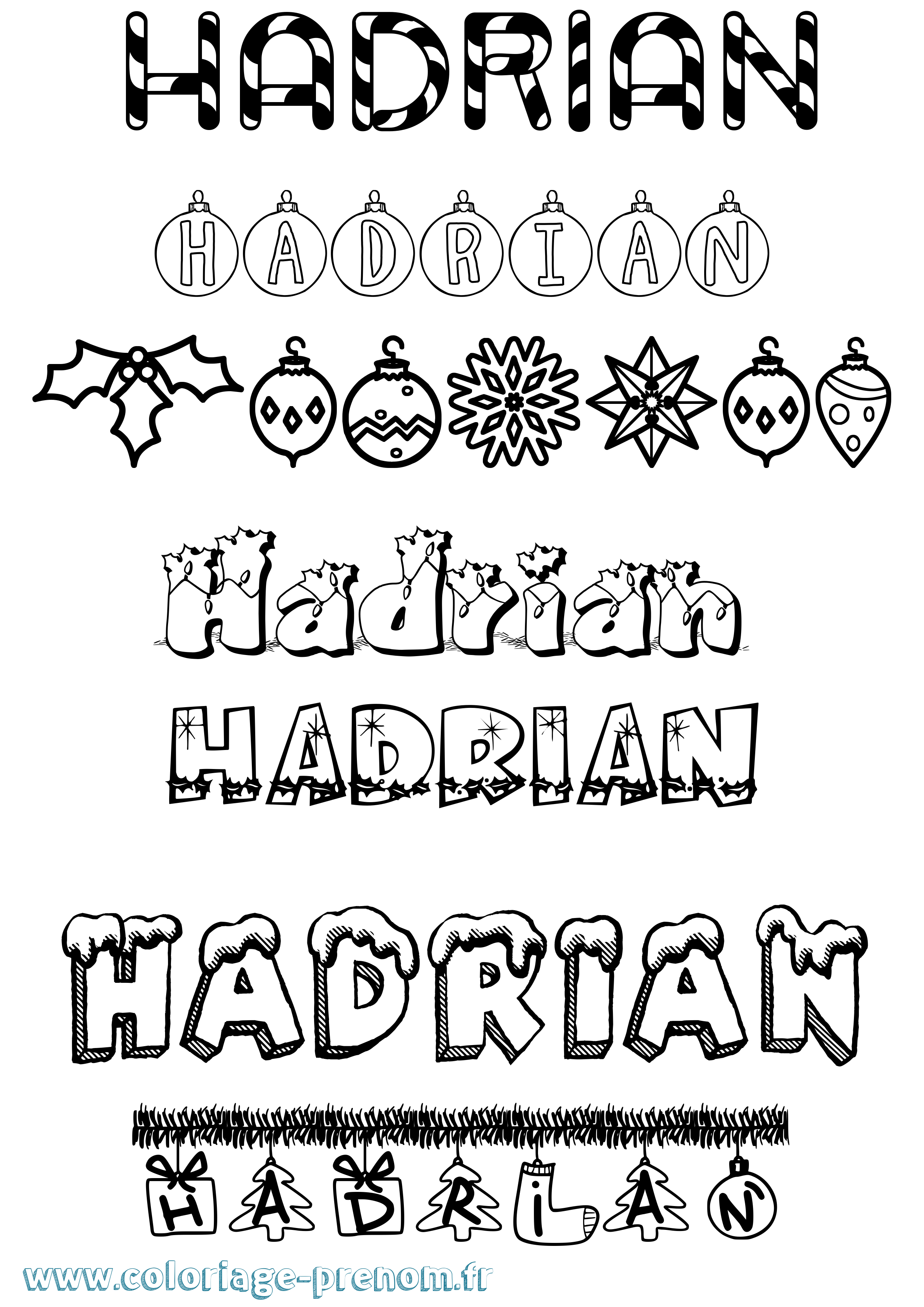 Coloriage prénom Hadrian Noël