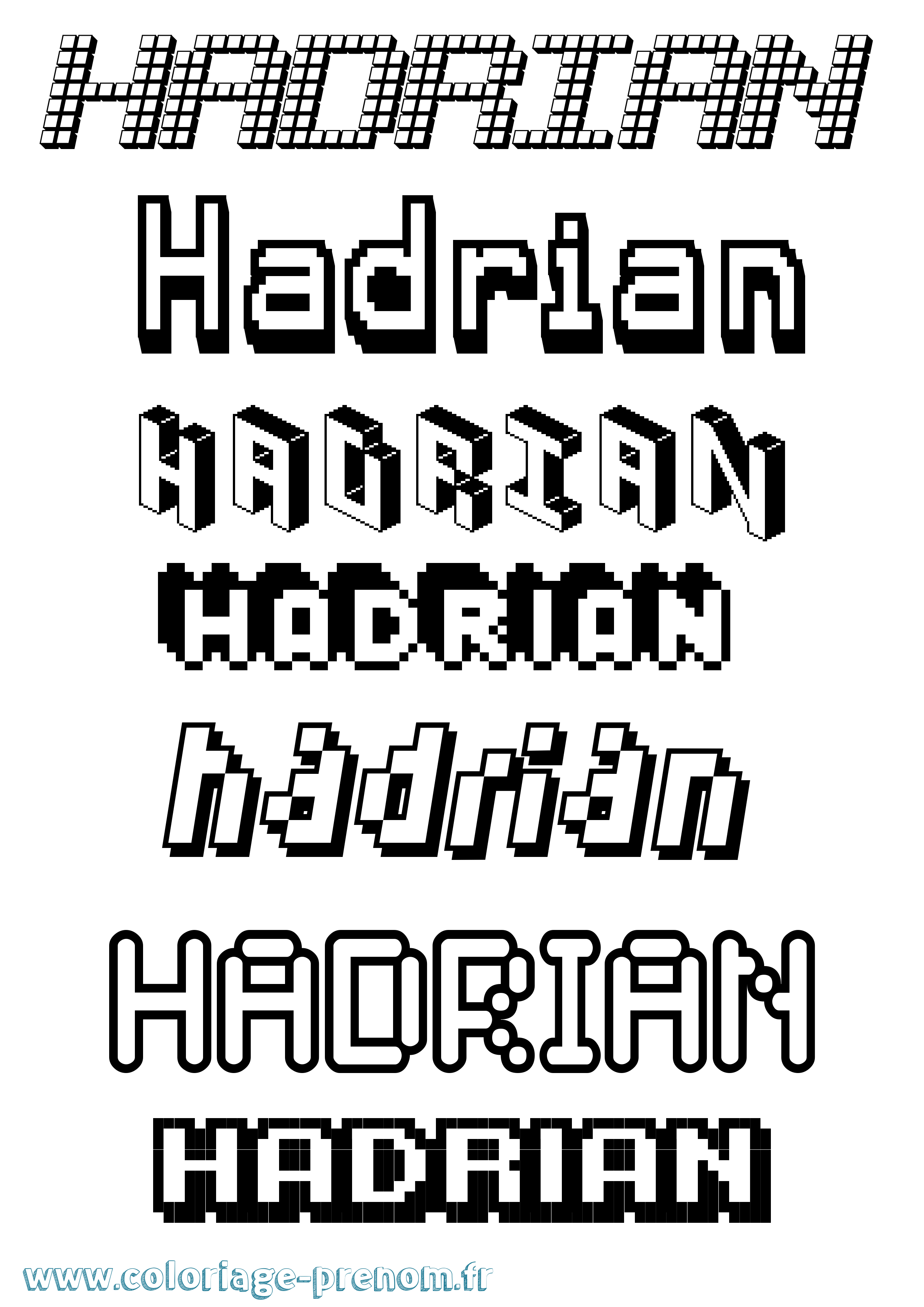 Coloriage prénom Hadrian Pixel