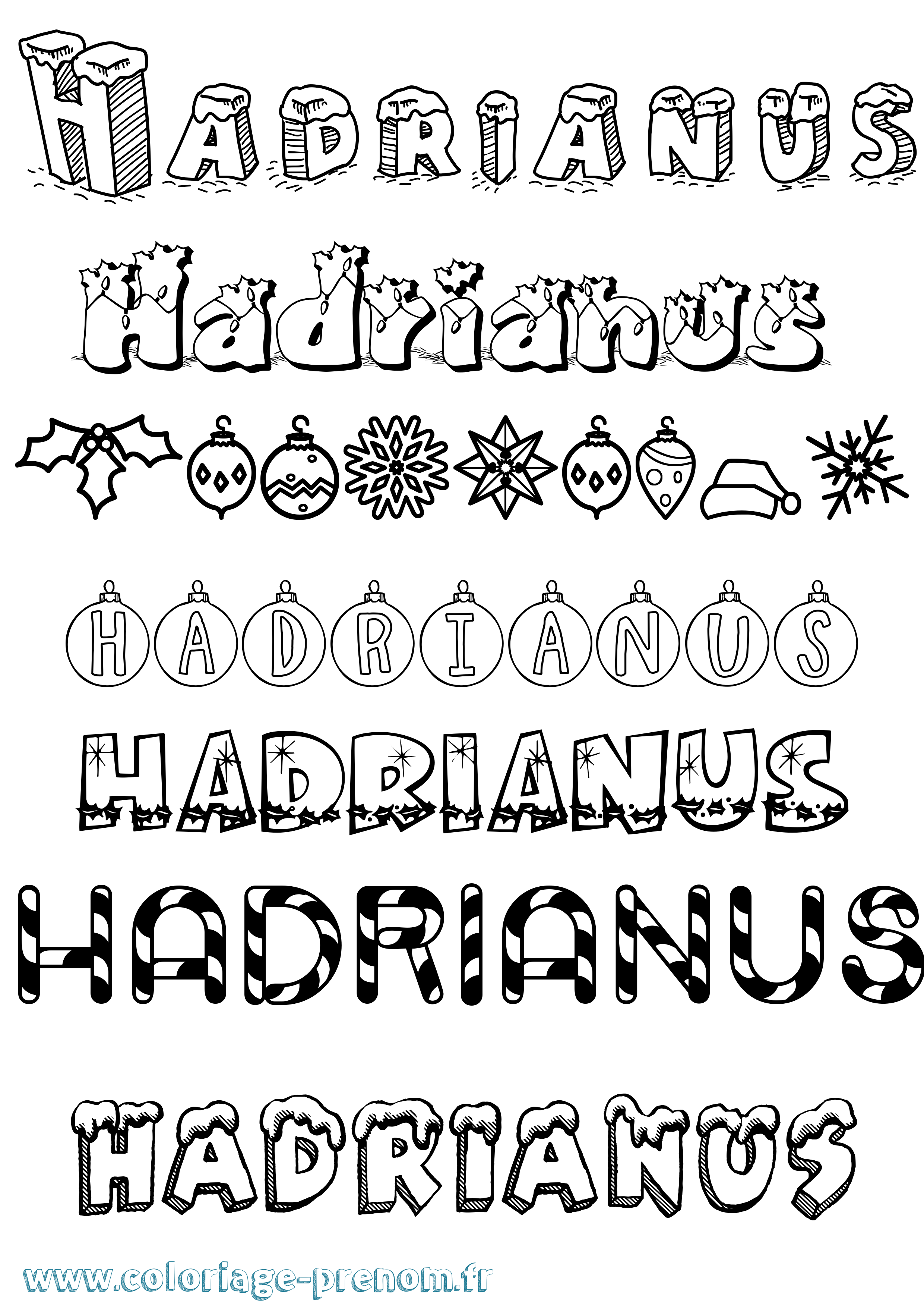 Coloriage prénom Hadrianus Noël