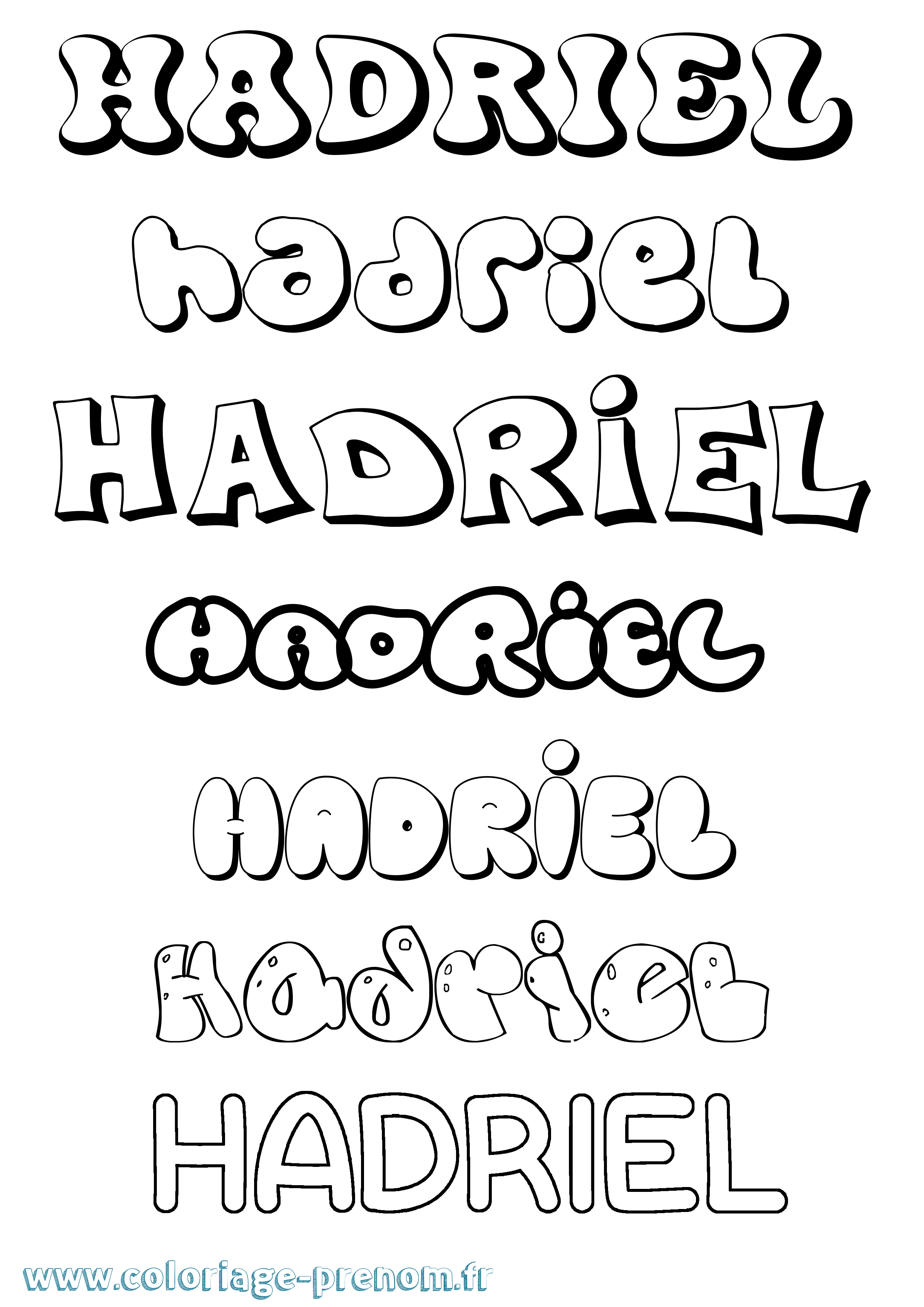 Coloriage prénom Hadriel Bubble