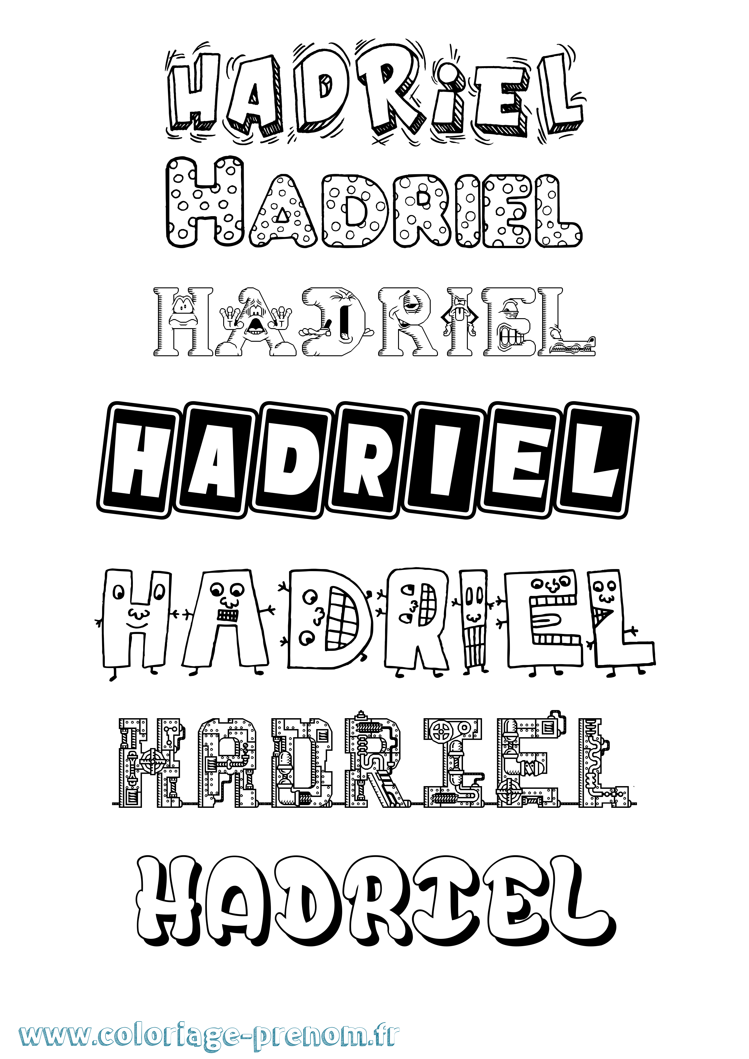 Coloriage prénom Hadriel Fun