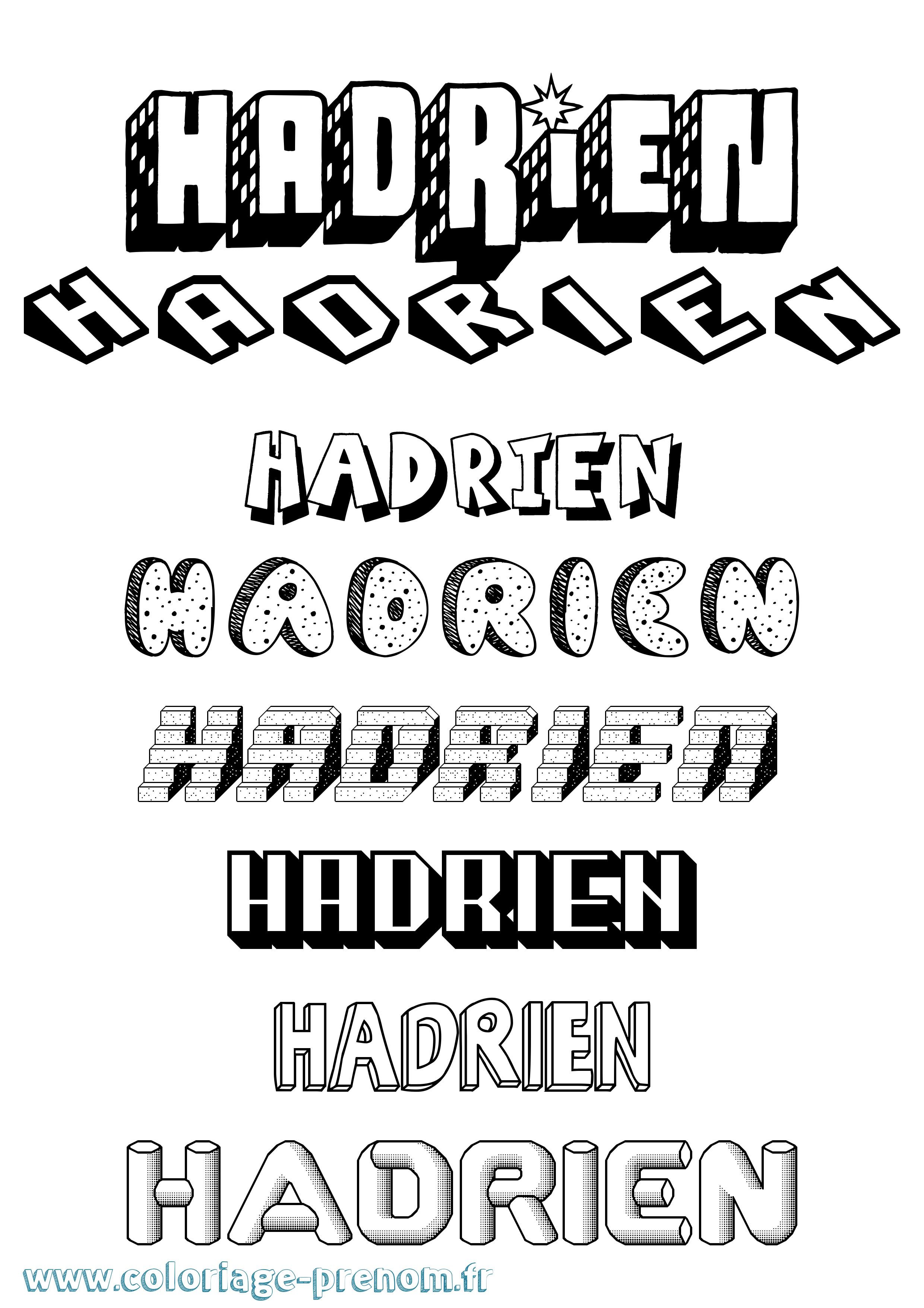 Coloriage prénom Hadrien Effet 3D