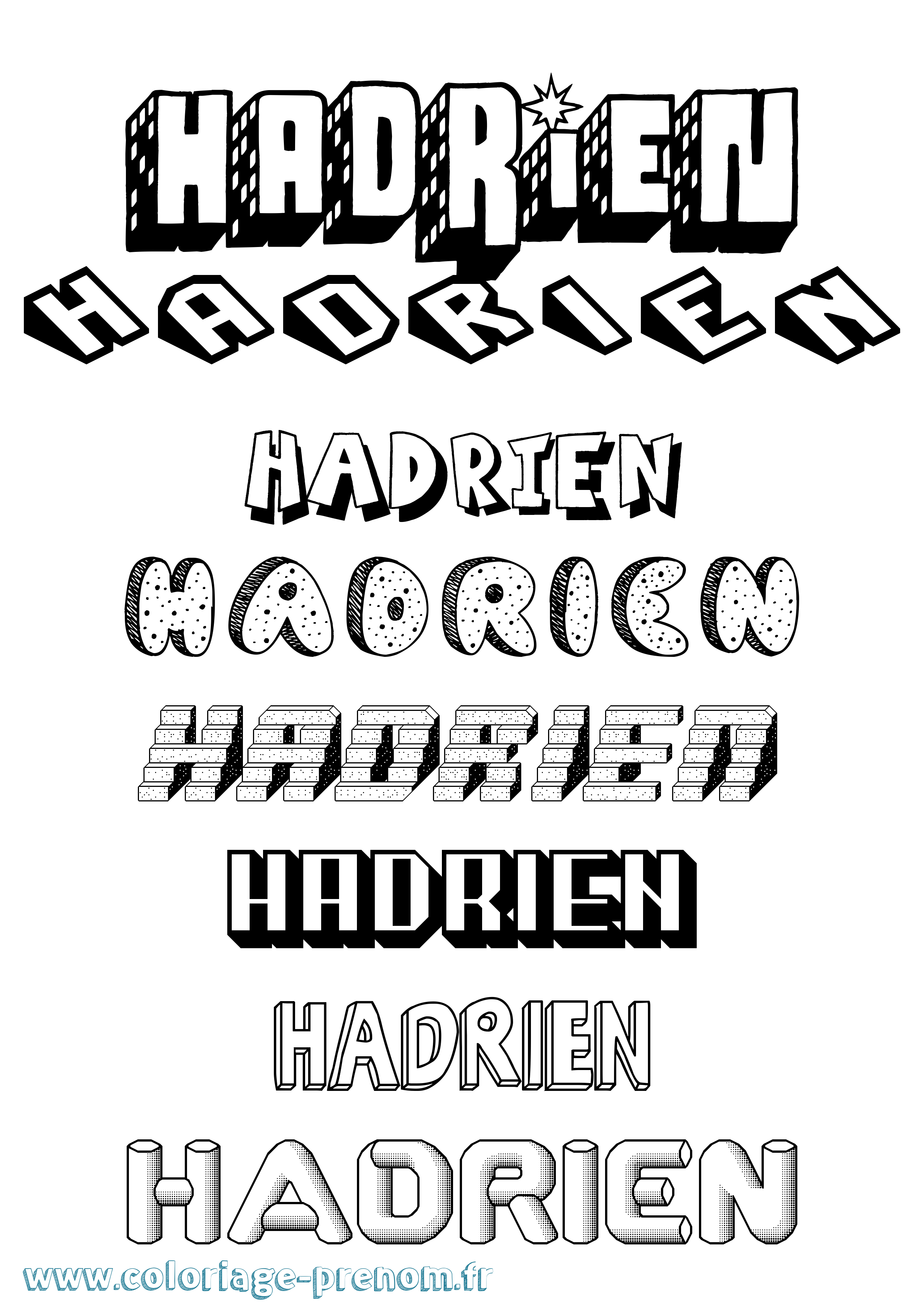 Coloriage Hadrien Effet 3D Coloriage prénom Hadrien Effet 3D