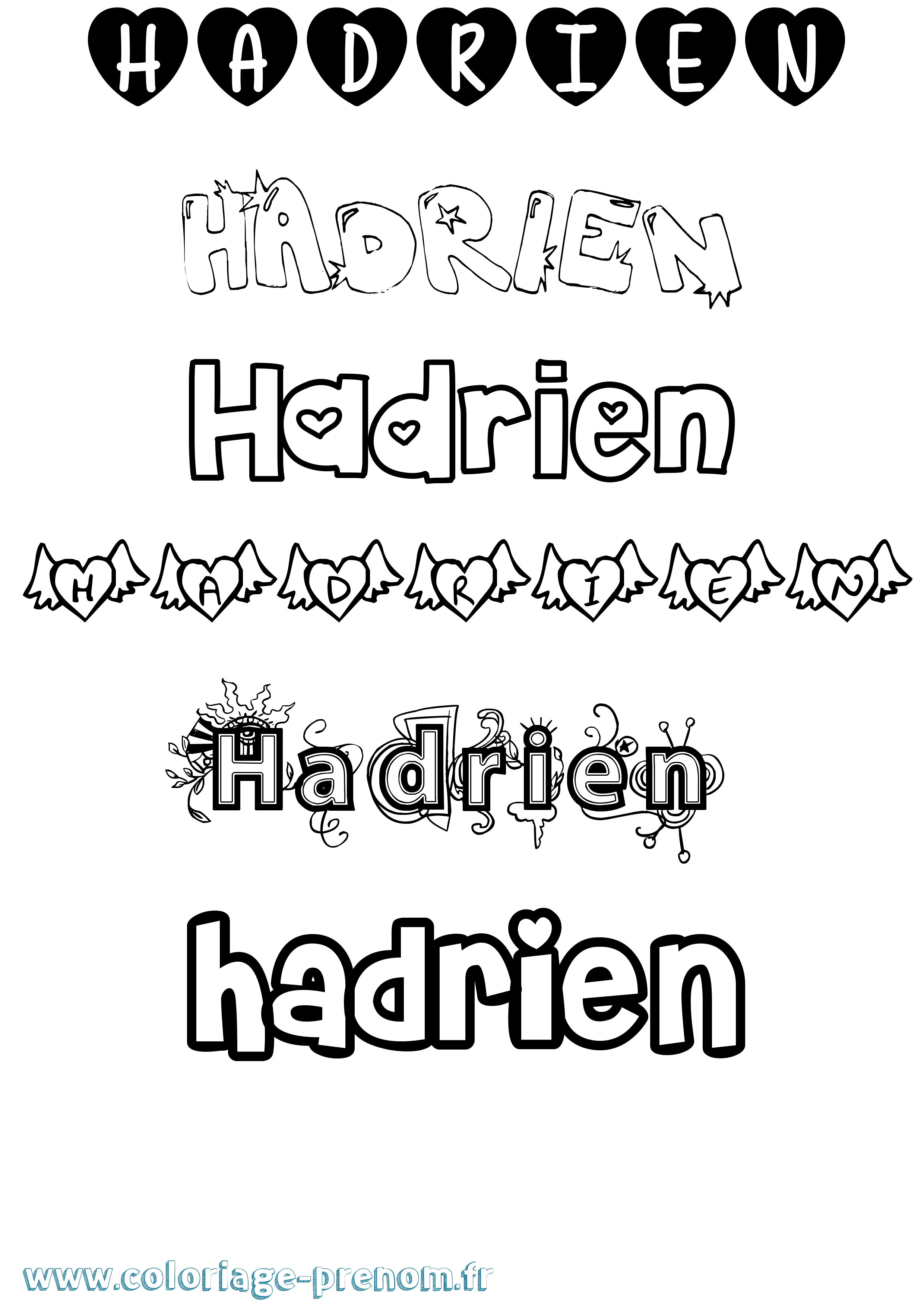 Coloriage prénom Hadrien Girly