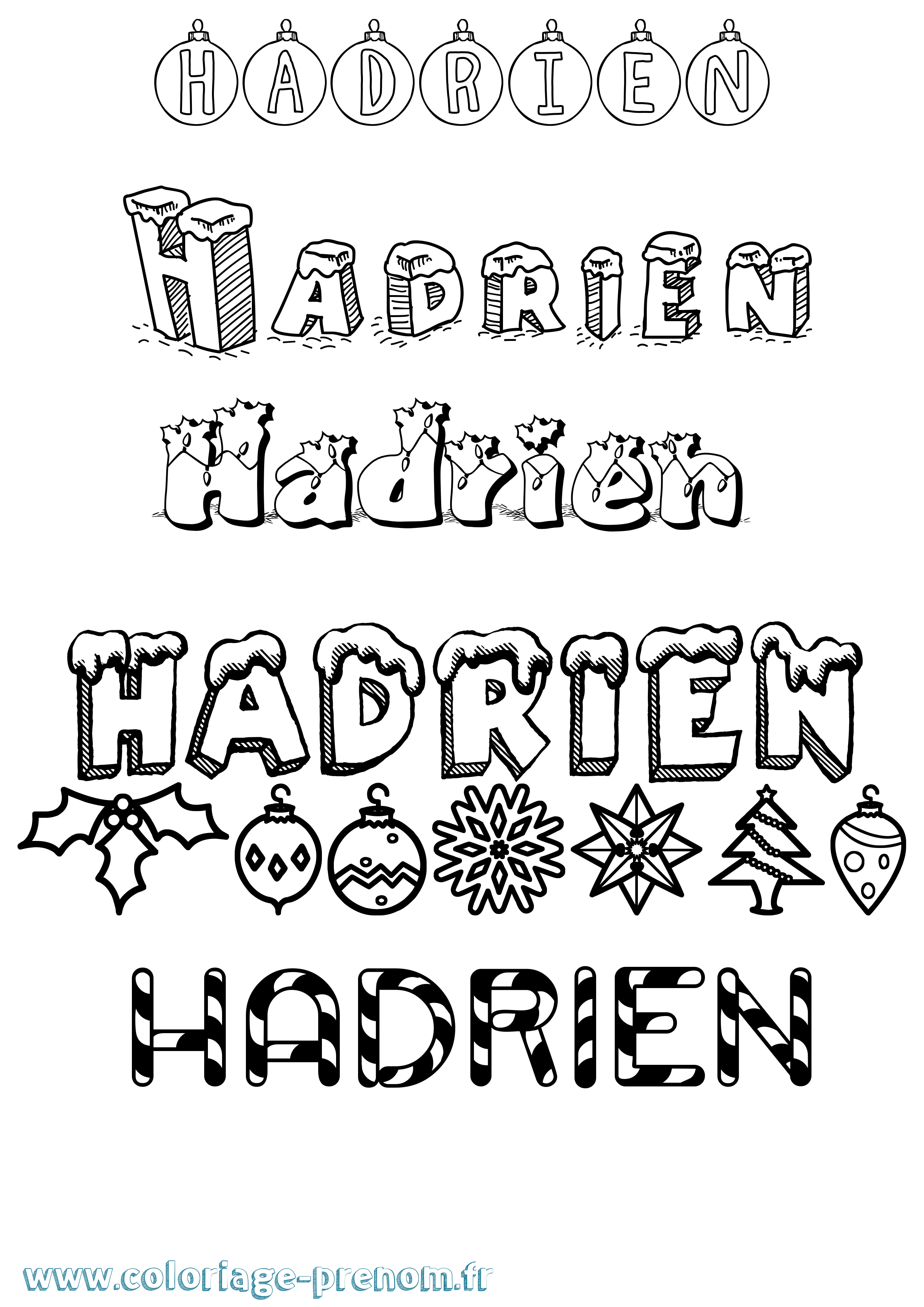 Coloriage Hadrien Noël Coloriage prénom Hadrien Noël
