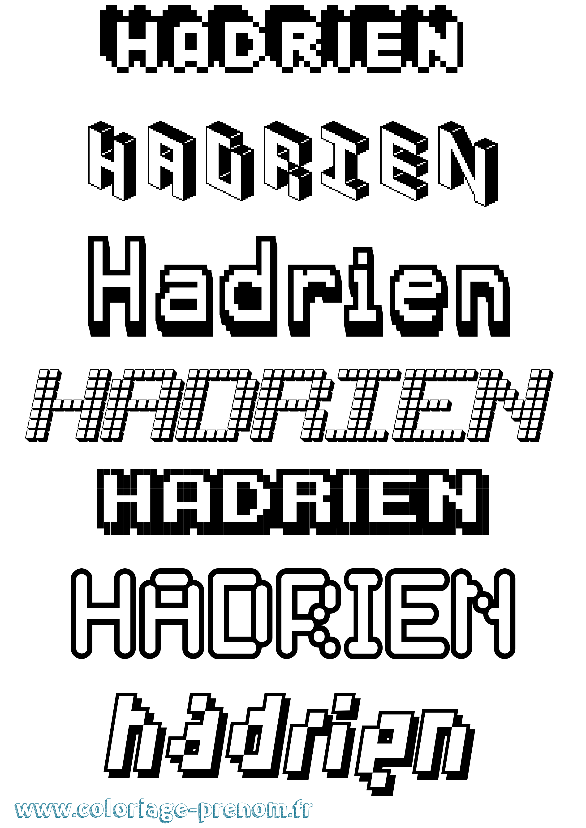 Coloriage prénom Hadrien Pixel