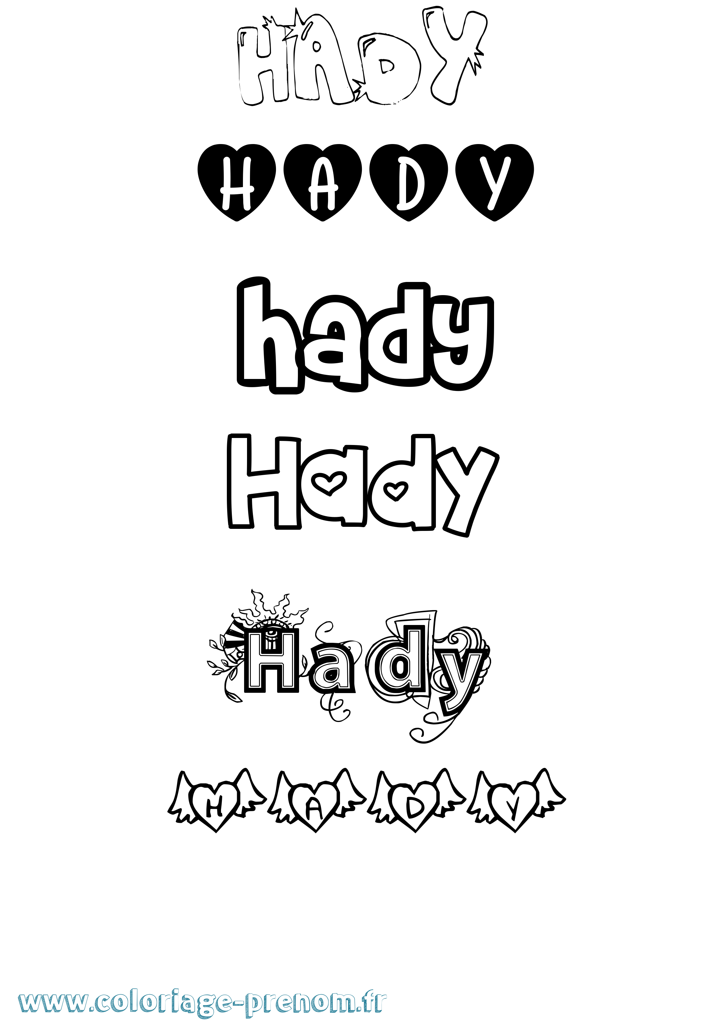 Coloriage prénom Hady Girly