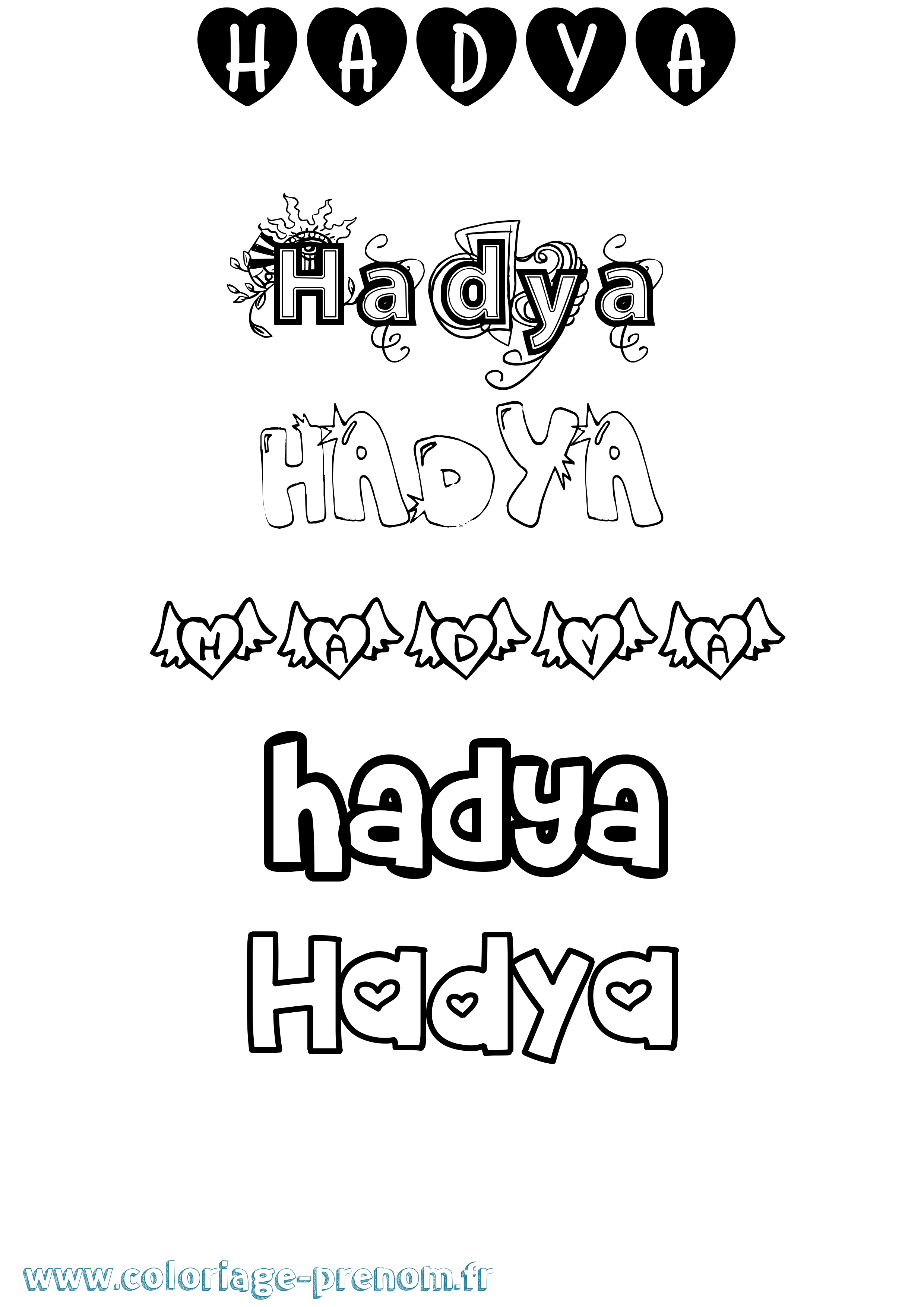 Coloriage prénom Hadya Girly
