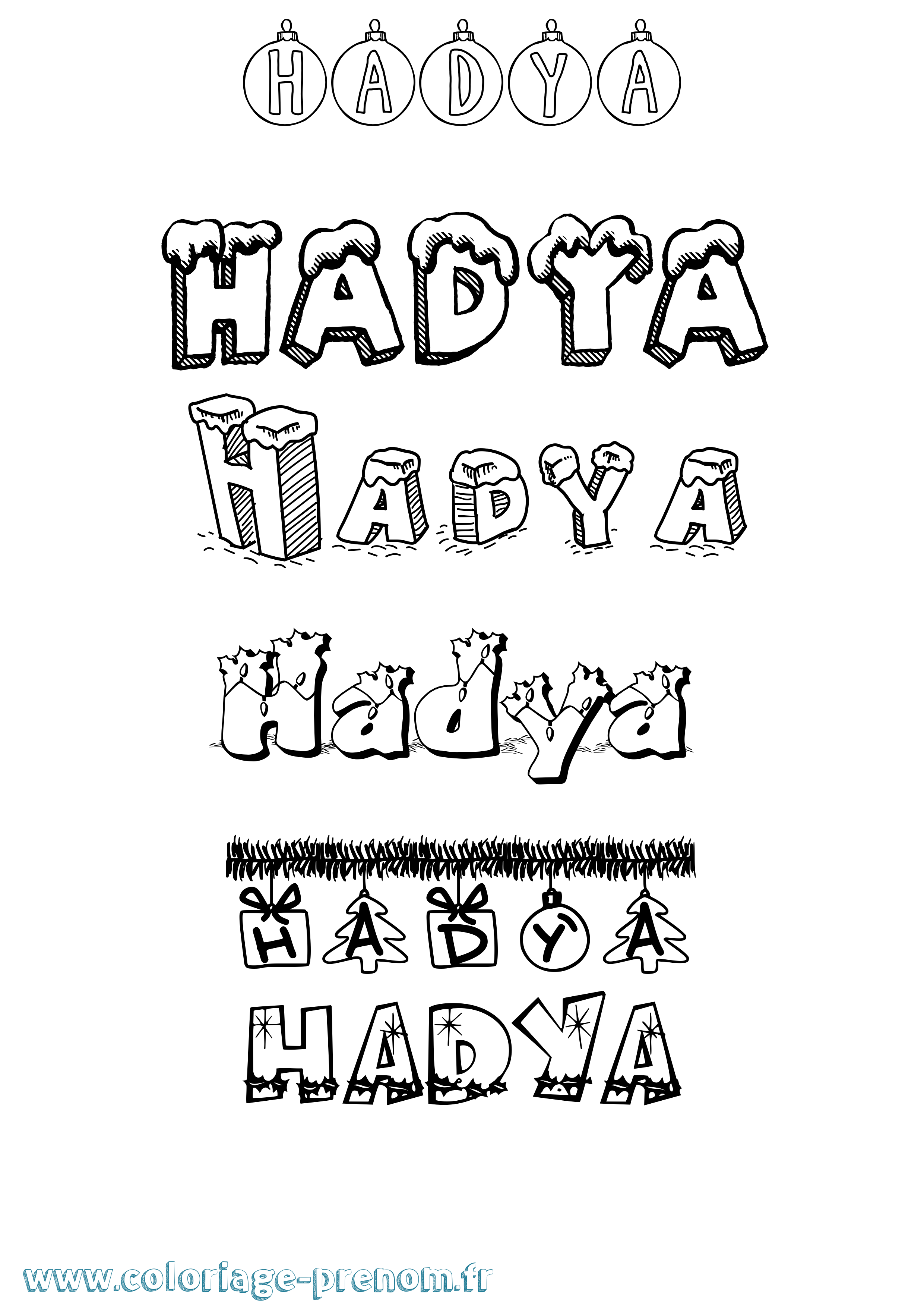 Coloriage Hadya Noël Coloriage prénom Hadya Noël
