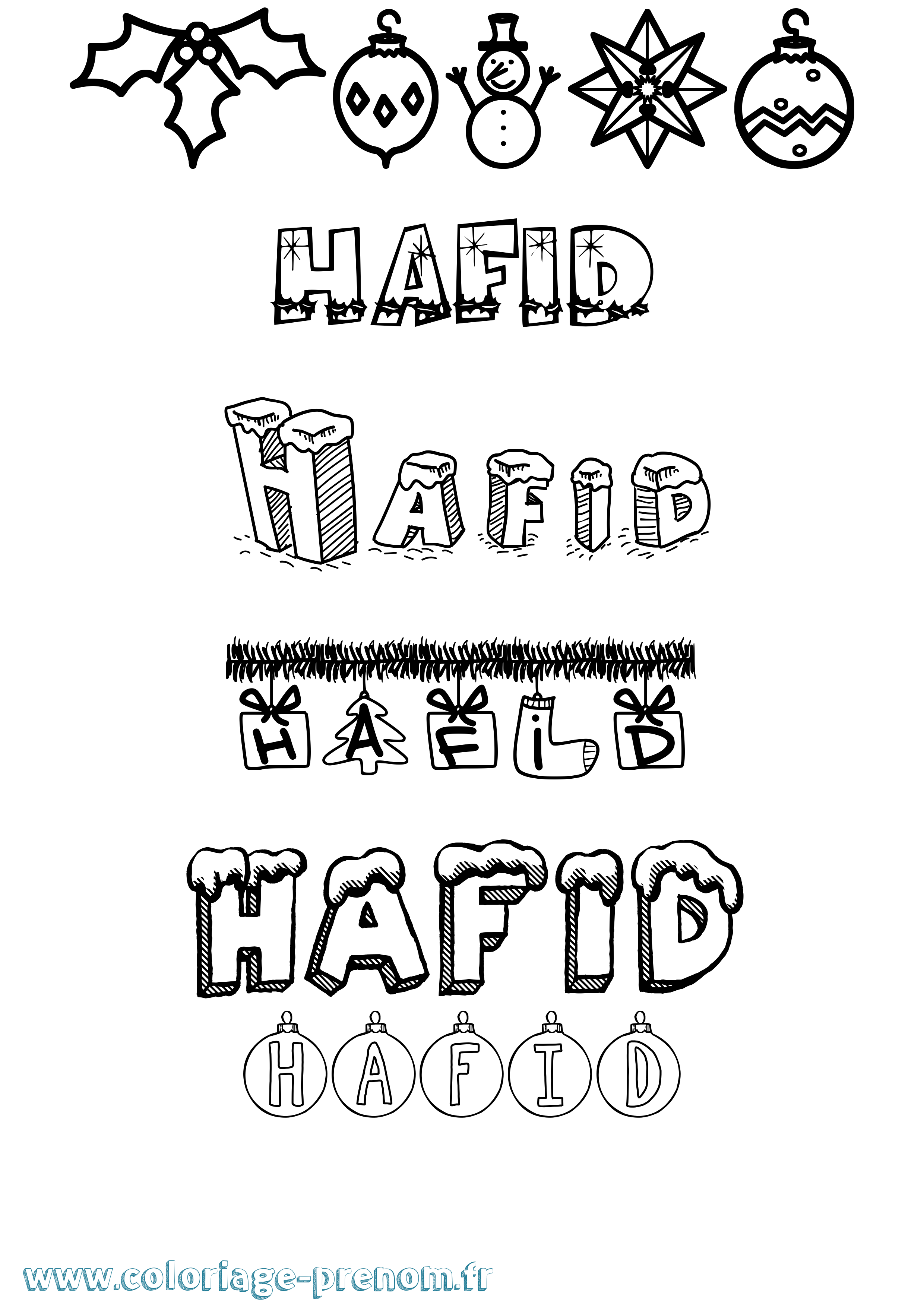 Coloriage prénom Hafid Noël
