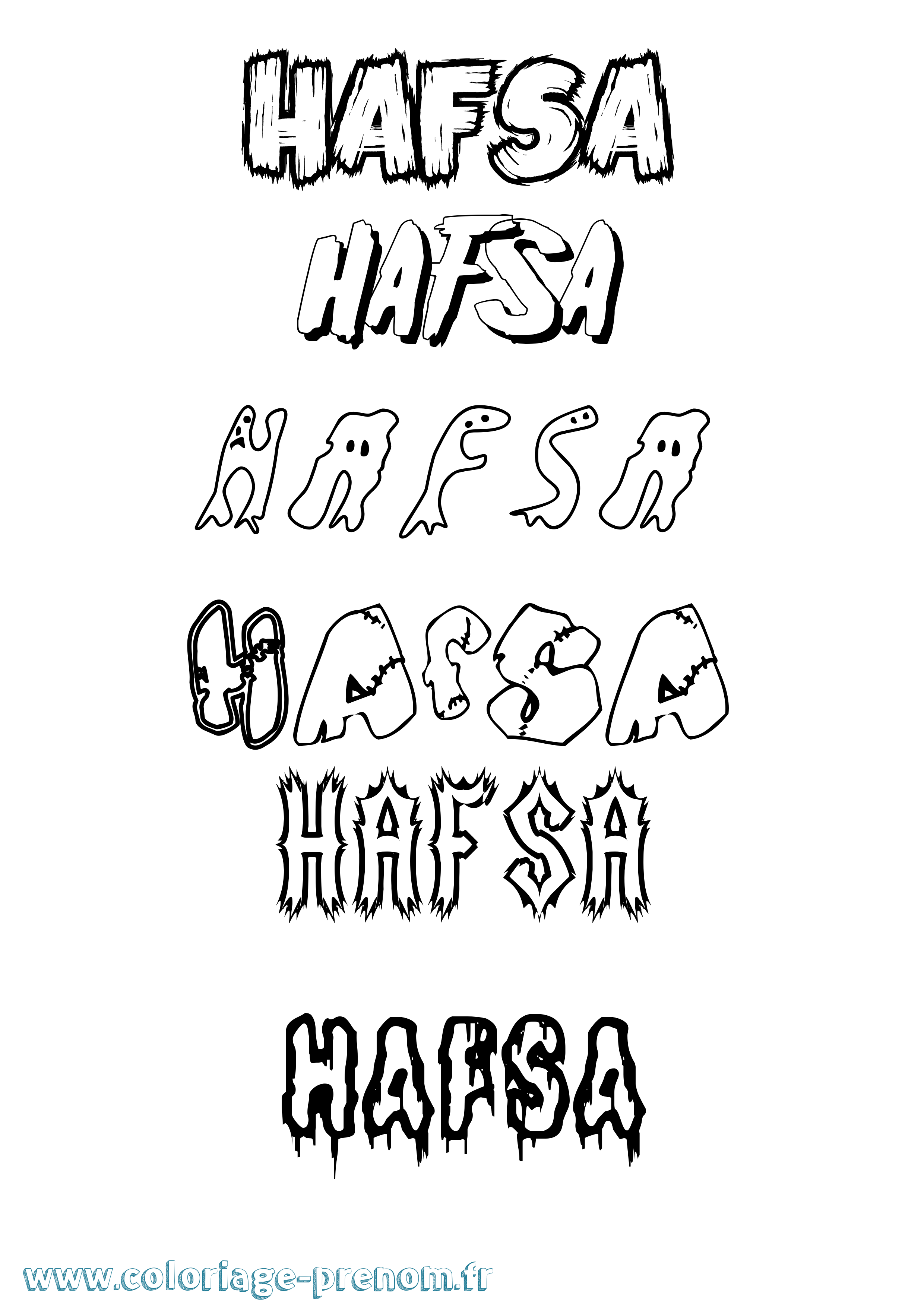 Coloriage prénom Hafsa Frisson