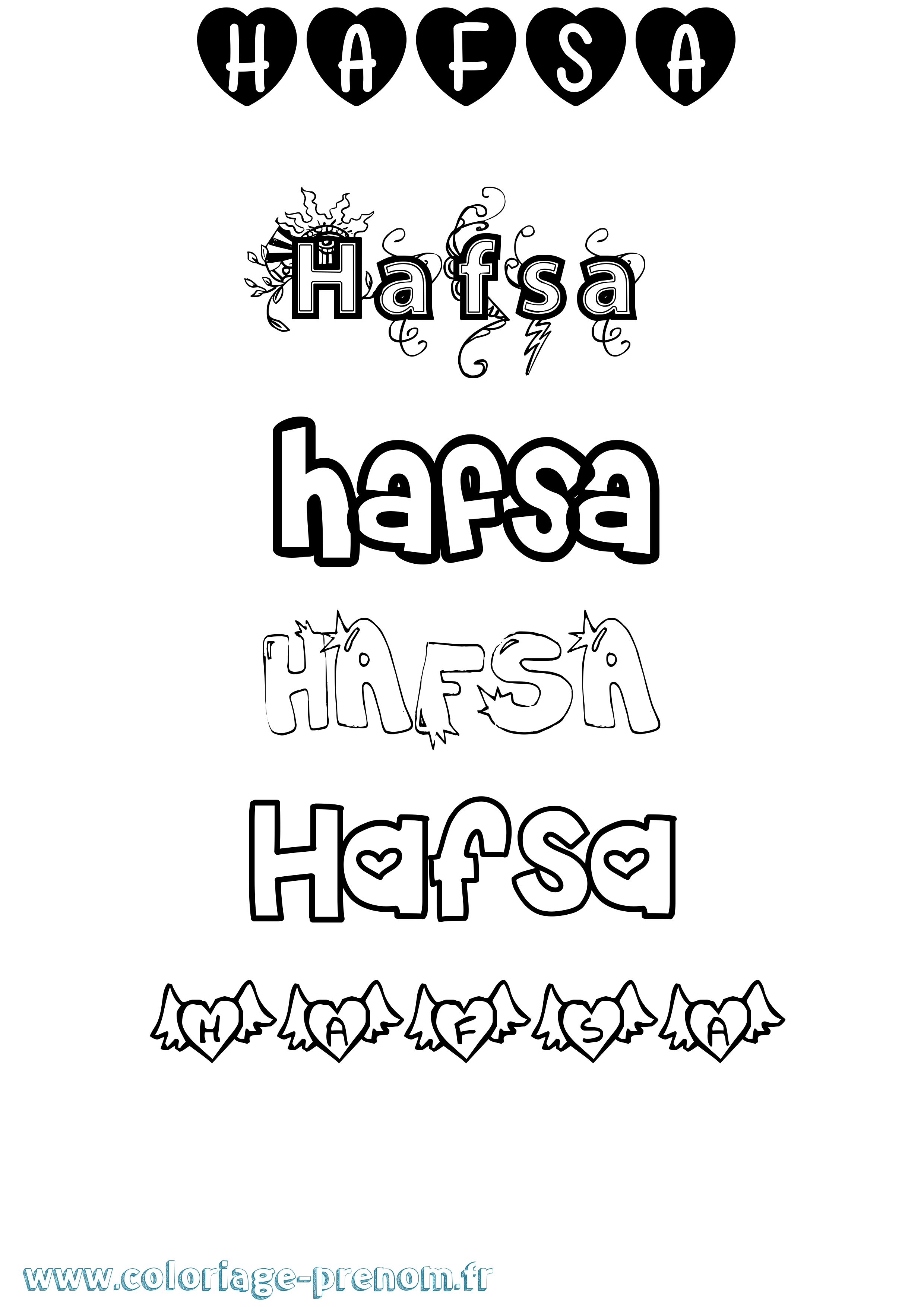 Coloriage prénom Hafsa Girly