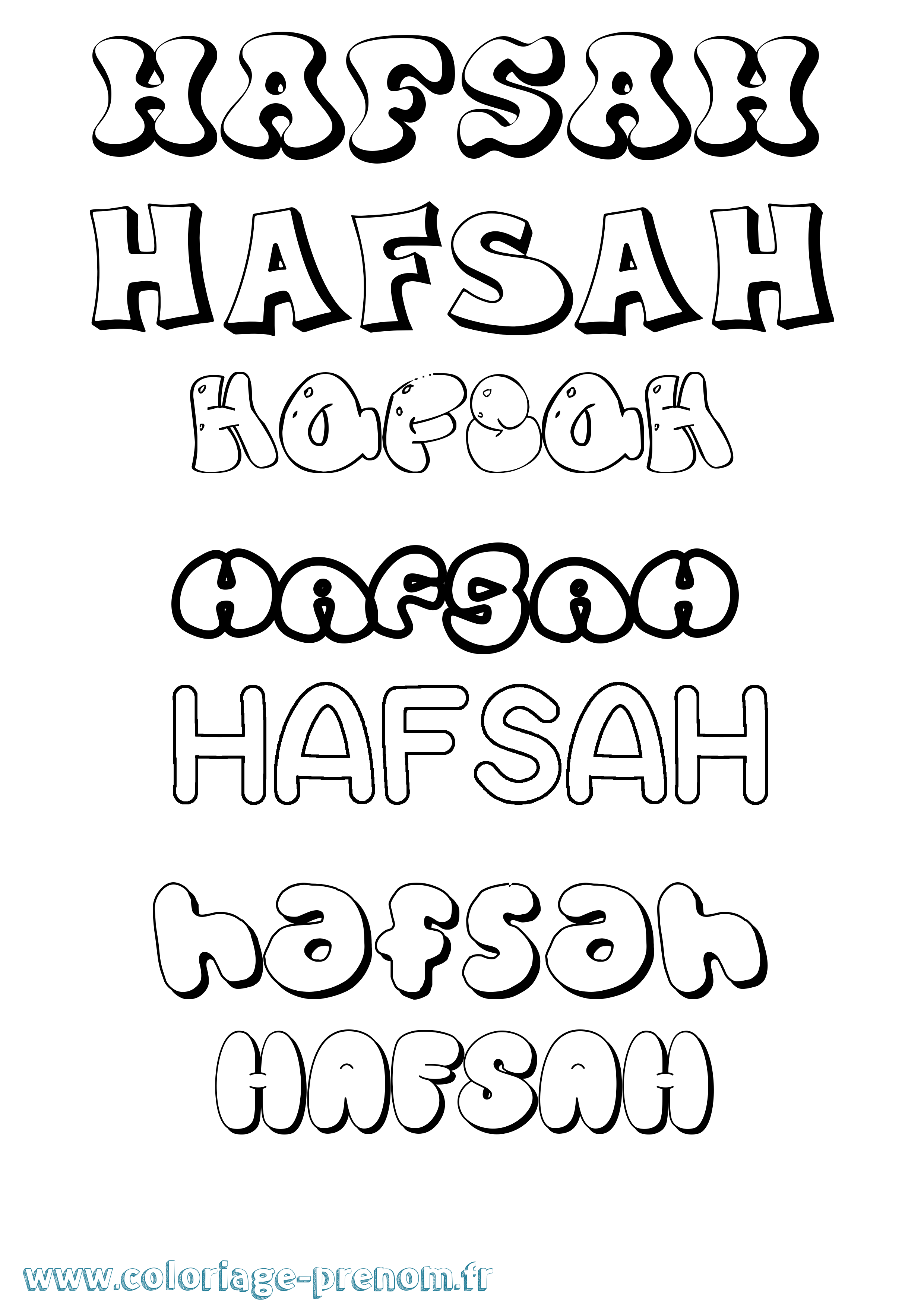 Coloriage prénom Hafsah Bubble