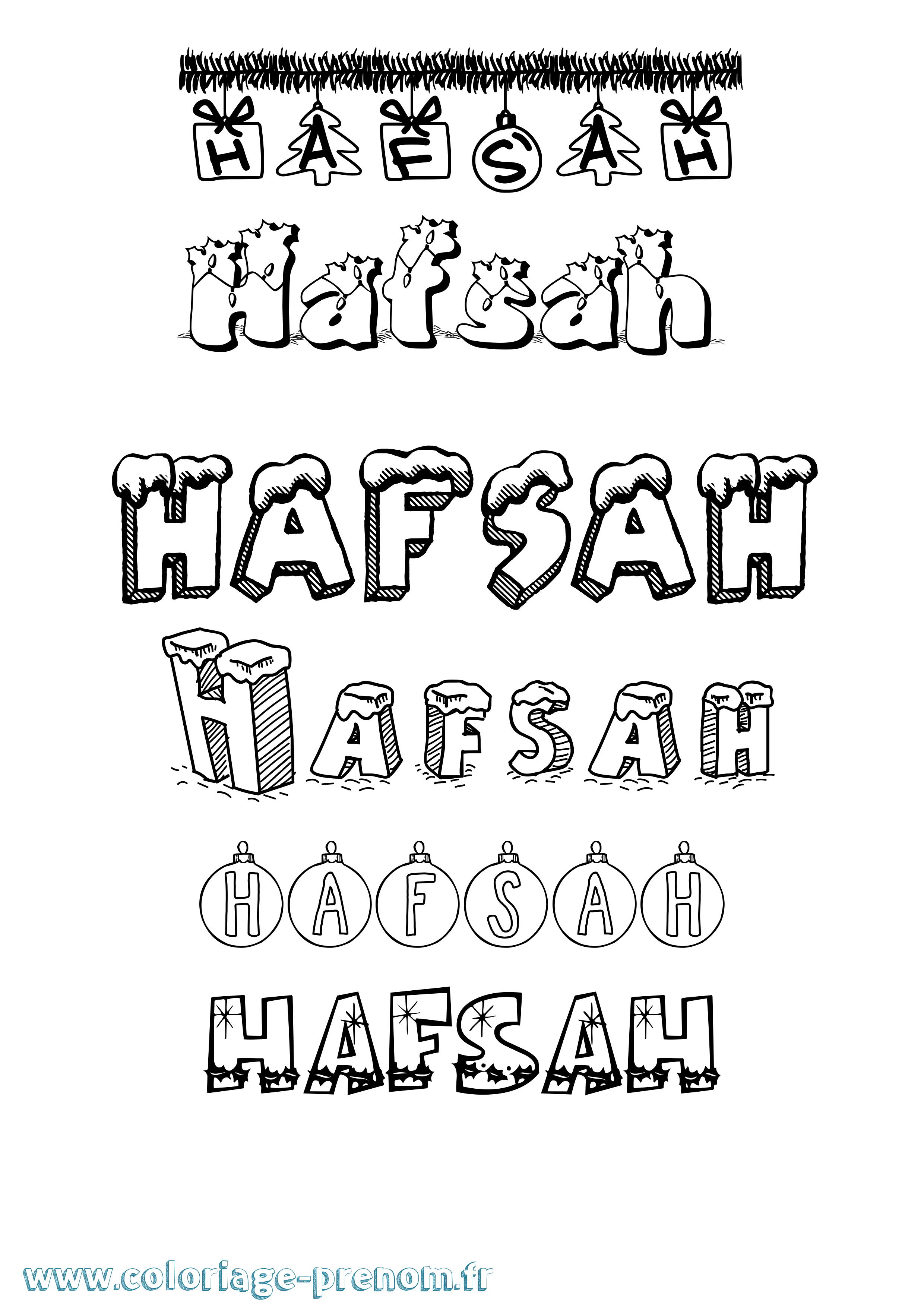 Coloriage prénom Hafsah Noël