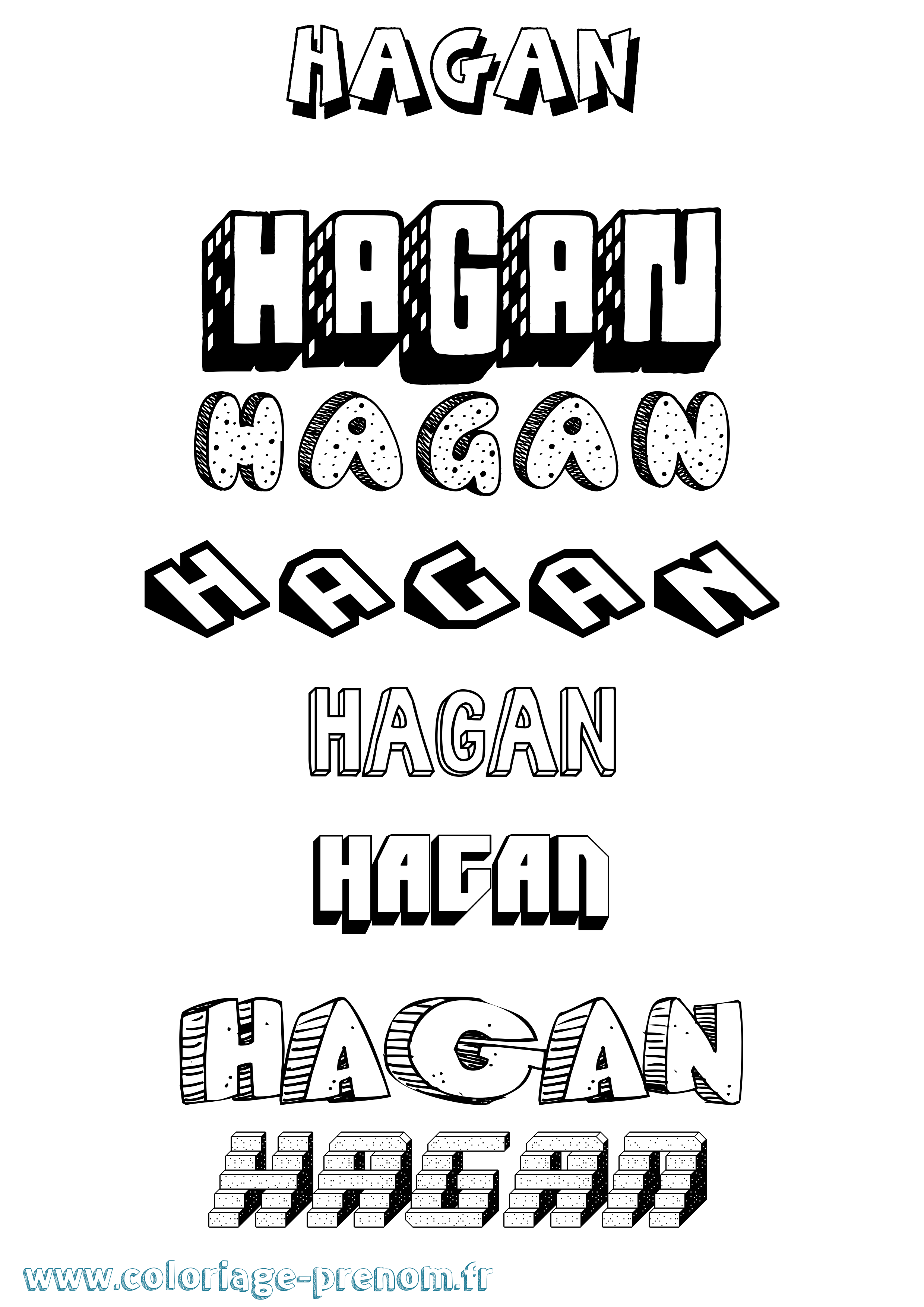 Coloriage Hagan Effet 3D Coloriage prénom Hagan Effet 3D
