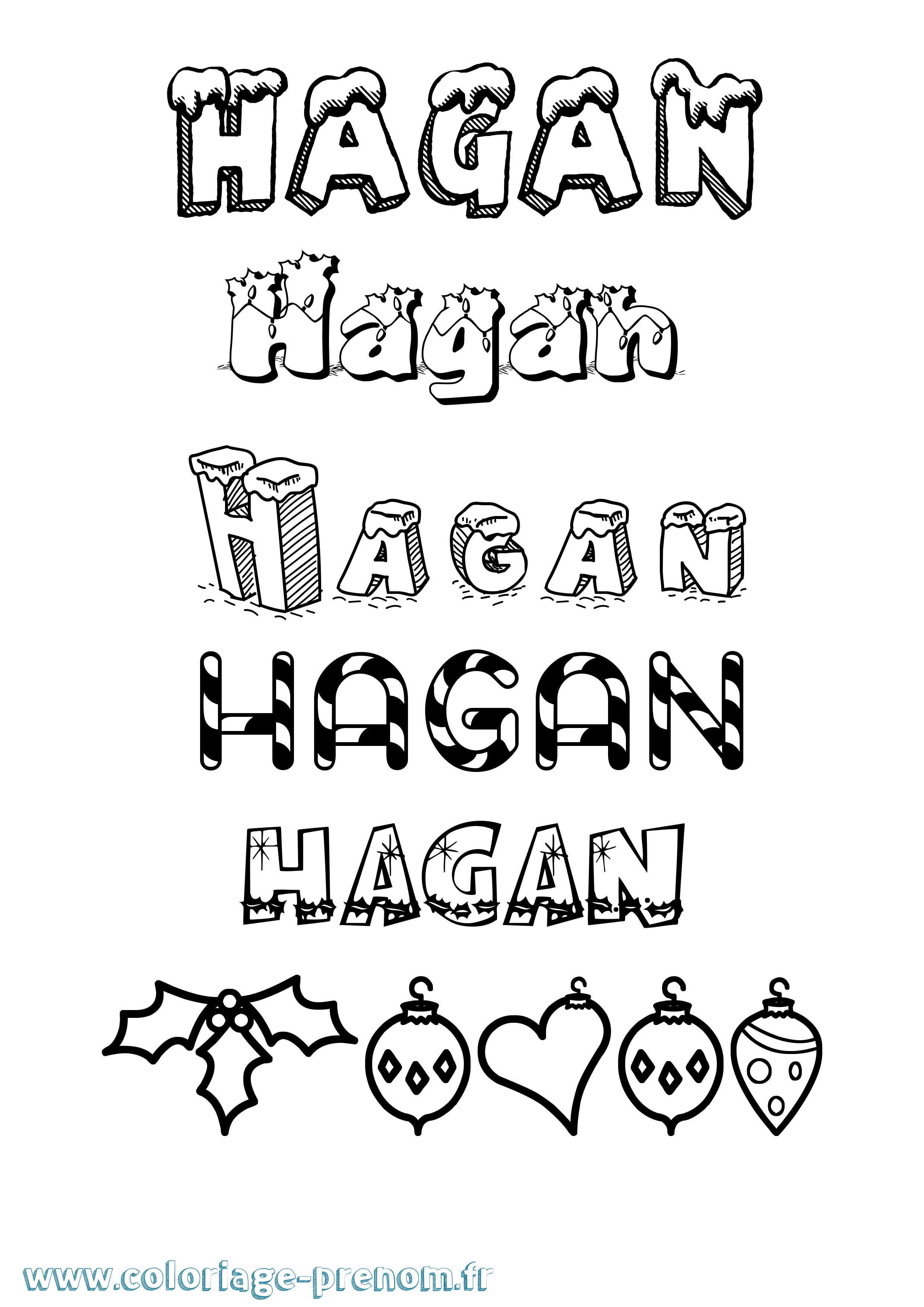 Coloriage Hagan Noël Coloriage prénom Hagan Noël